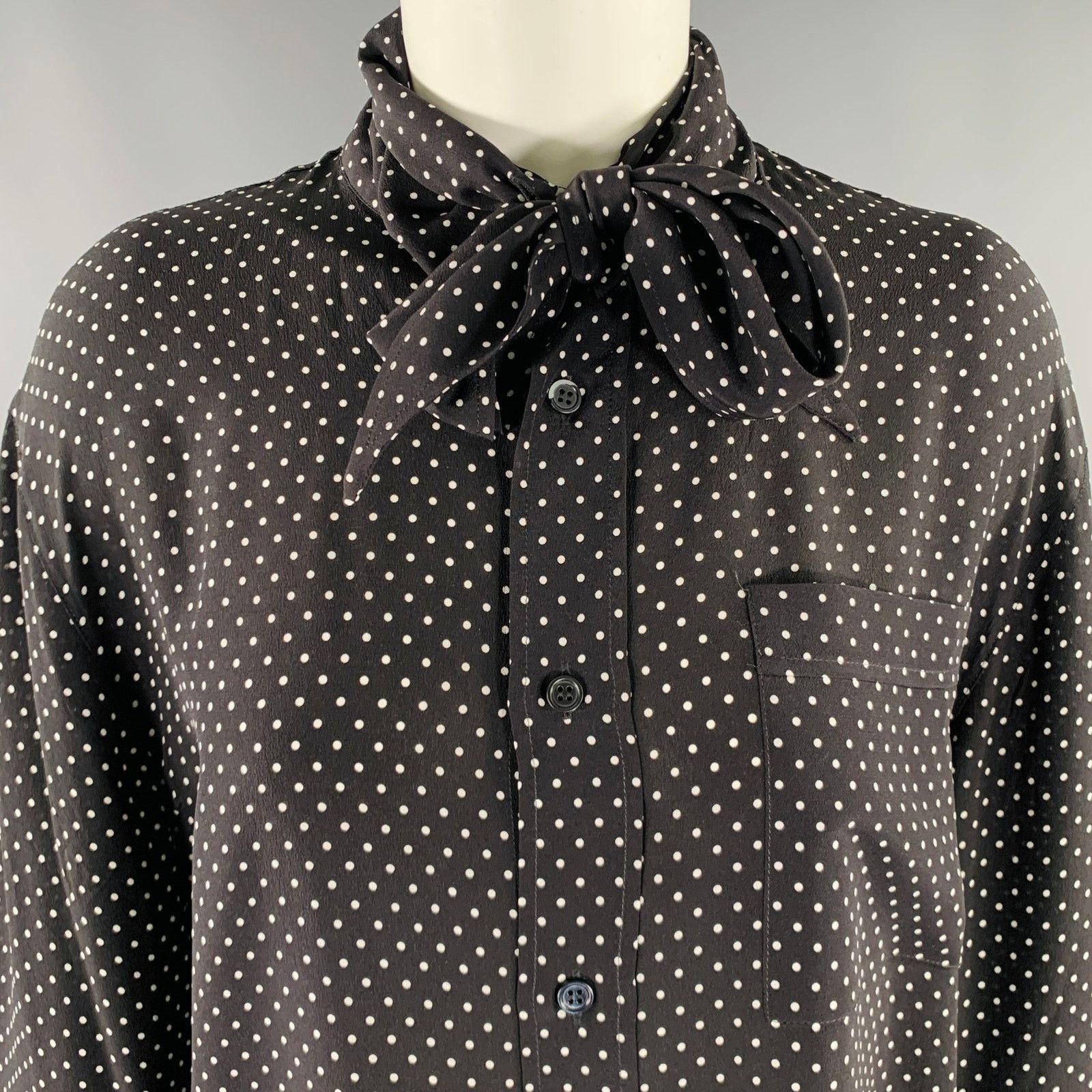 Plan C PLAN C Size M Black White Silk Polka Dot Bow Shirt Size M / US 6-8 / IT 42-44 - 2 Thumbnail