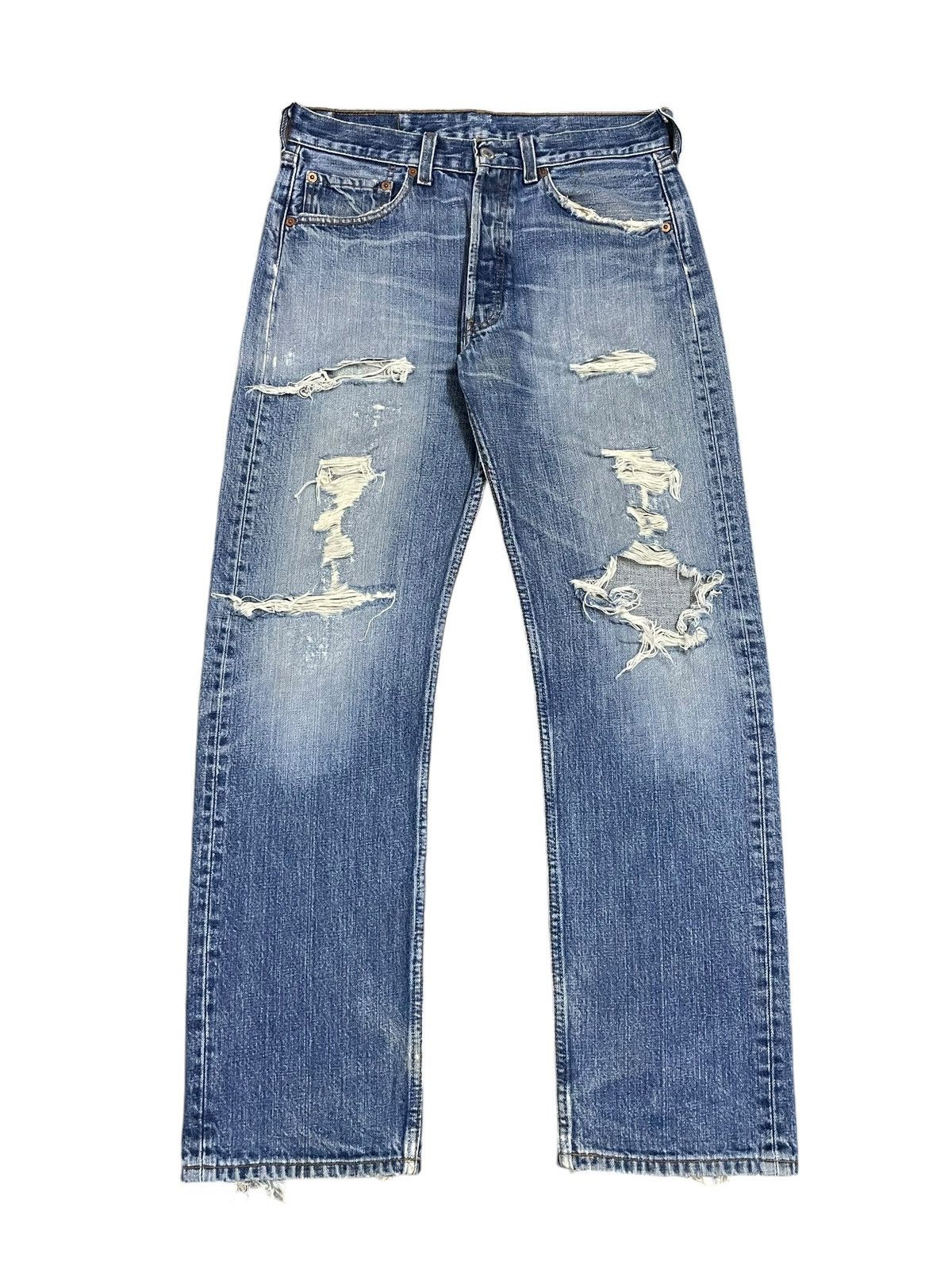 Levi's Vintage Levi’s 501 Button Fly Distressed BlueWash Jeans #C01 Size US 31 - 3 Thumbnail