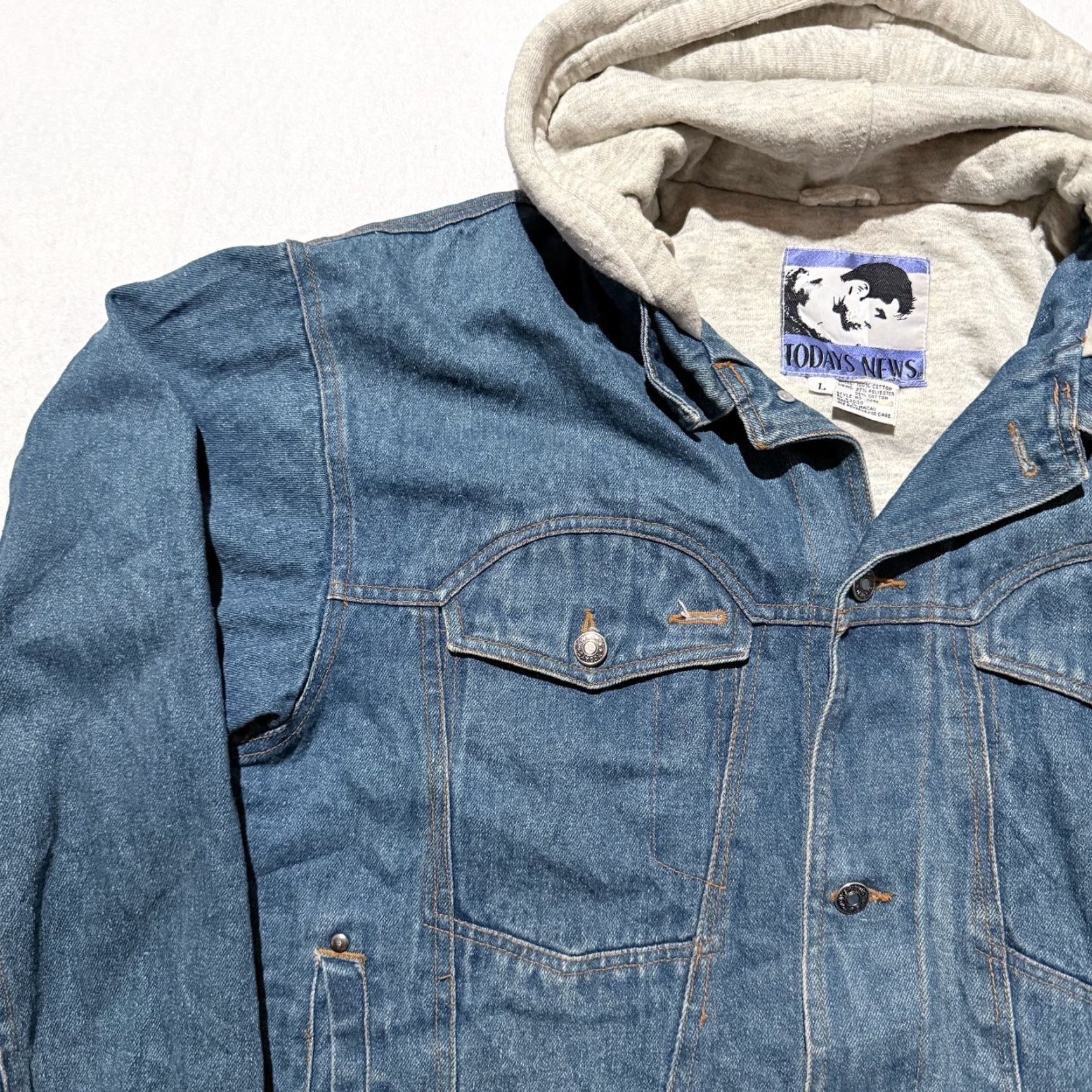 Denime VINTAGE Todays News Jacket Mens Large Hooded Denim Trucker Blue Pockets Button 90s Retro Casual Size US L / EU 52-54 / 3 - 4 Thumbnail