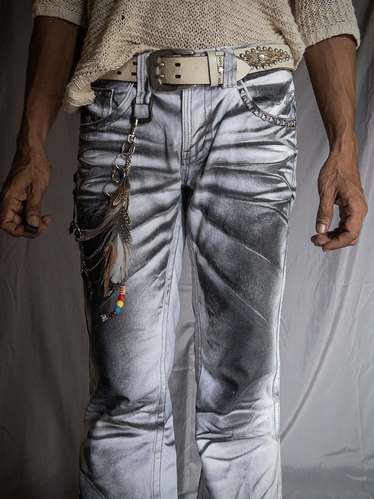 Japanese Brand Xfrm Silver Glitter Waxed Bootcut Jeans Y2K Japanese Brand Size US 31 - 3 Thumbnail