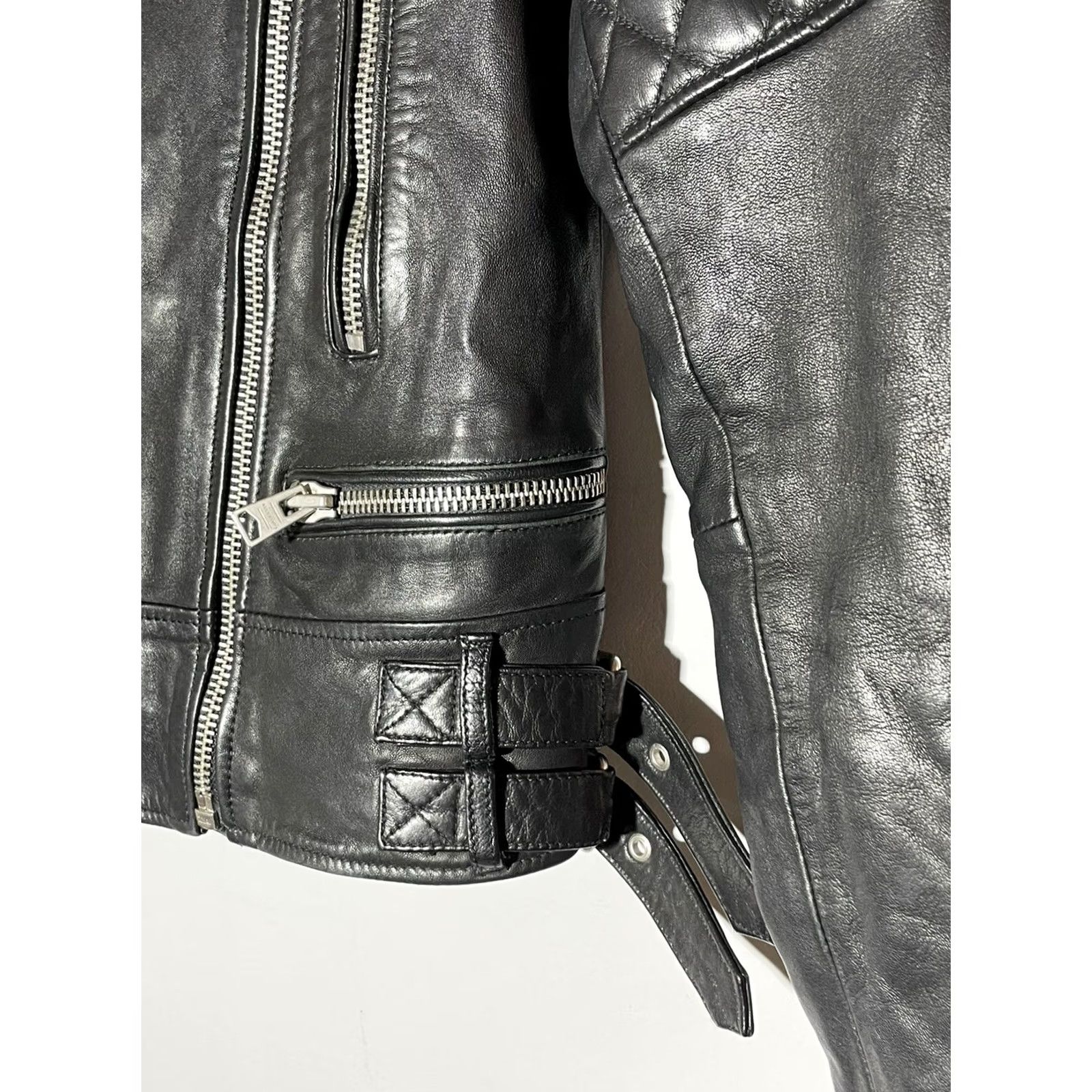 Allsaints AllSaints Esher Biker Jacket Women’s Size 32 Leather Black 1/2 Zip Pockets Adjust Buckle Zipper Vintage No 4 XS-4? Size S / US 4 / IT 40 - 6 Thumbnail