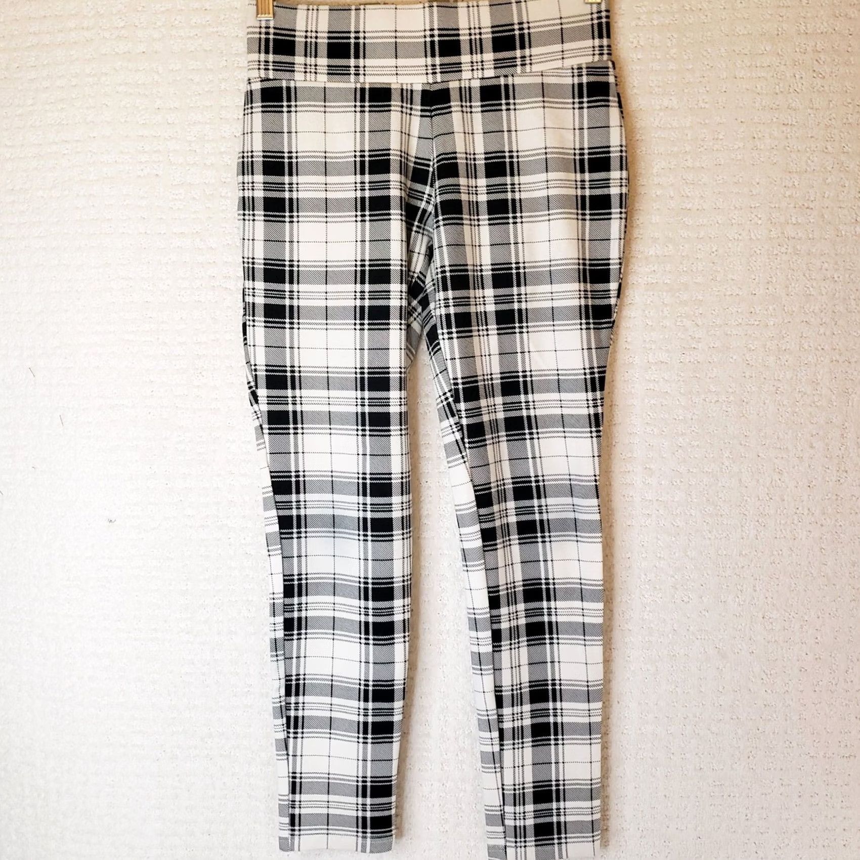 Vintage MeMoi Women's Leggings Pants S/M Black White Plaid Shaping Stretch Size 28" / US 6 / IT 42 - 2 Thumbnail