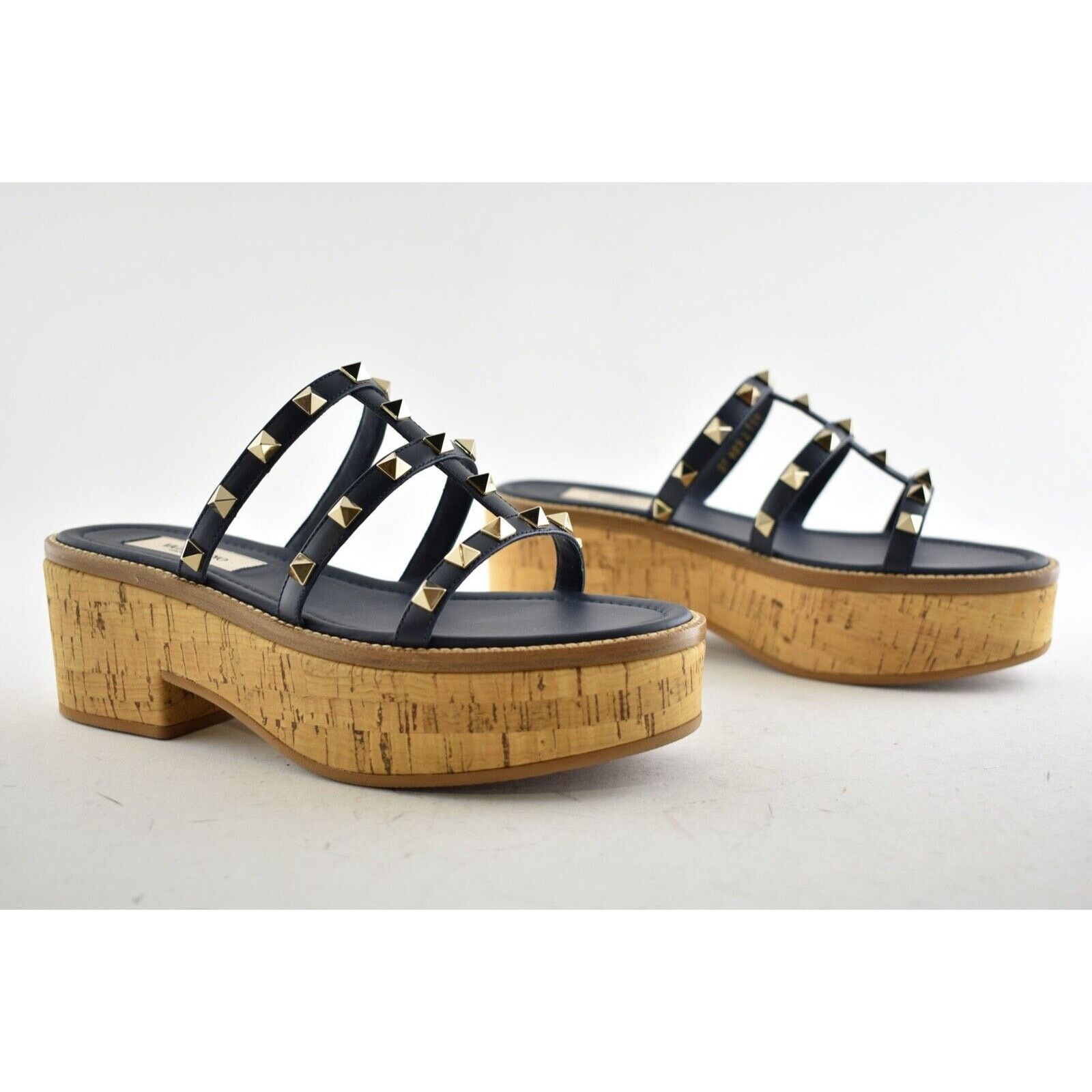 Valentino Valentino Rockstud Blue Cork Platform Mule Slide Sandal Size US 5.5 / IT 35.5 - 3 Thumbnail