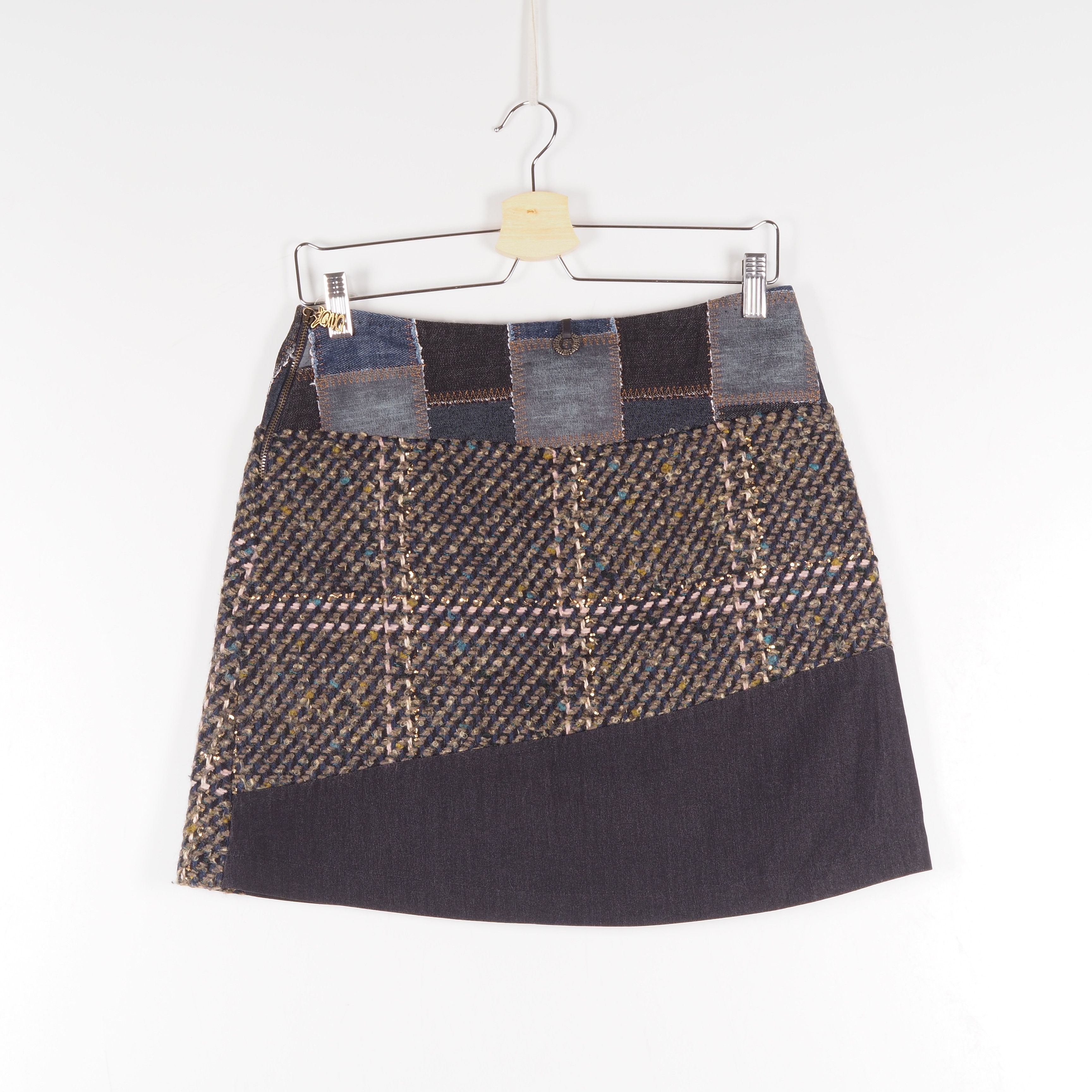 Designer × Other Save The Queen Women's Patchwork Tweed Short Mini Skirt Size 28" / US 6 / IT 42 - 4 Thumbnail