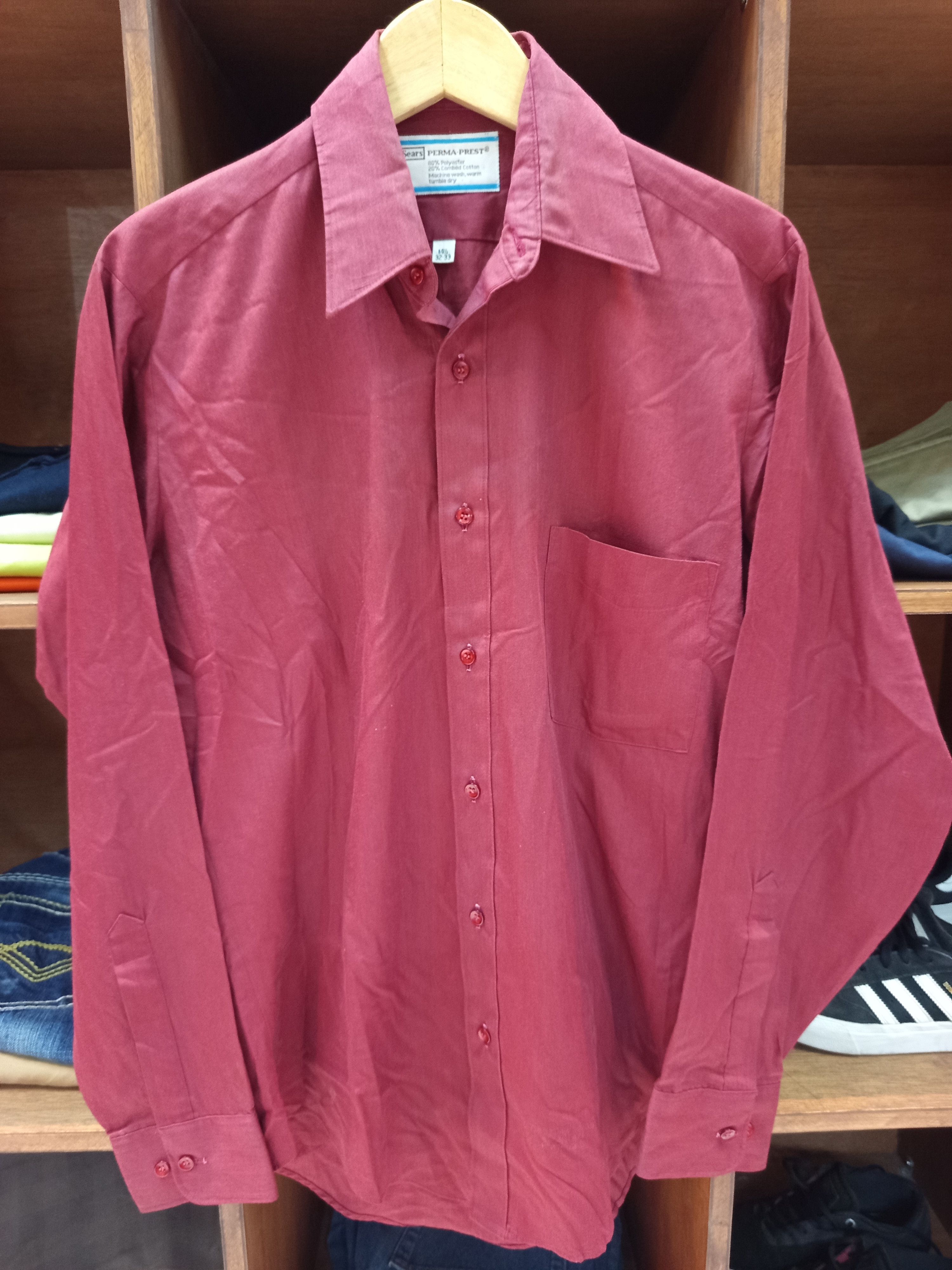Sears 1970s Sears Perma Prest Burgundy Shirt Size US M / EU 48-50 / 2 - 1 Thumbnail