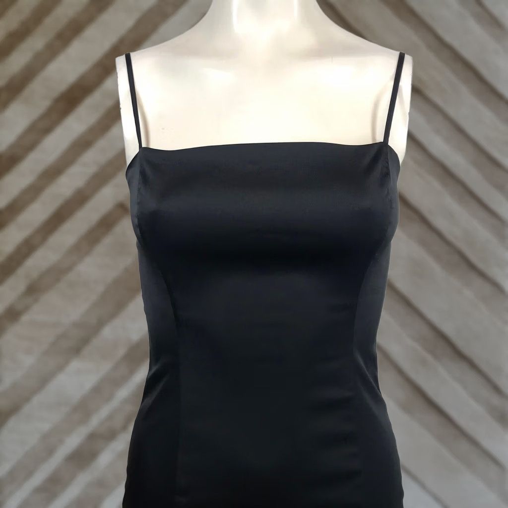 Vintage Sunday Best Aritzia Black Satin Square Neck Mini Bodycon Dress Size 2 90s Rock Party Cocktail Formal Sleeveless Zip Back Womens Size XS / US 0-2 / IT 36-38 - 1 Thumbnail