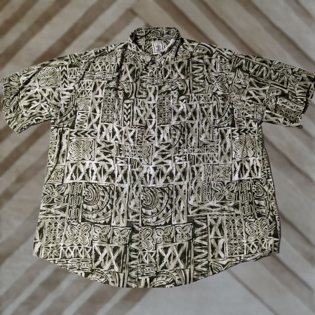 Roundtree & Yorke ROUNDTREE & YORKe Men XL Green 100% Rayon Abstract Short Sleeve Button-Up Shirt Size US XL / EU 56 / 4 - 1 Thumbnail
