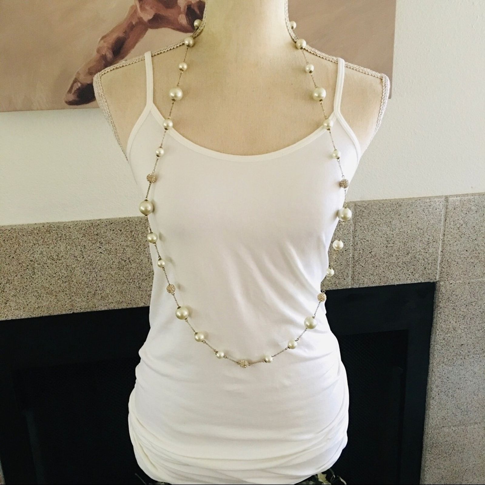 Vintage Vintage 90s rhinestone disco ball pearl long necklace Size ONE SIZE - 2 Thumbnail