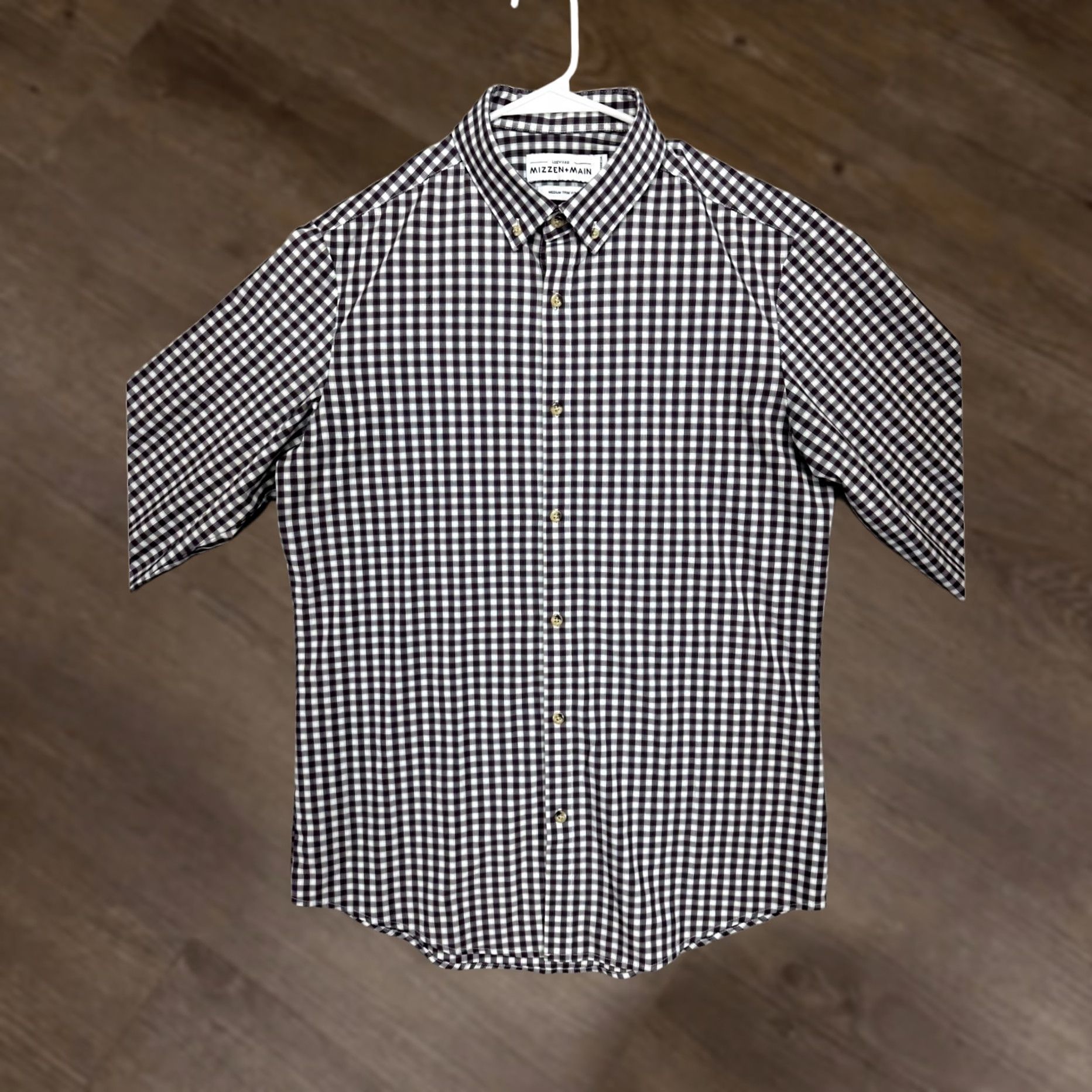 Mizzen+Main Mizzen+Main Button Up Shirt Casual Plaid Brown/White Mens Medium Regular Stretch Trim Fit Long Sleeve" Size US M / EU 48-50 / 2 - 1 Thumbnail