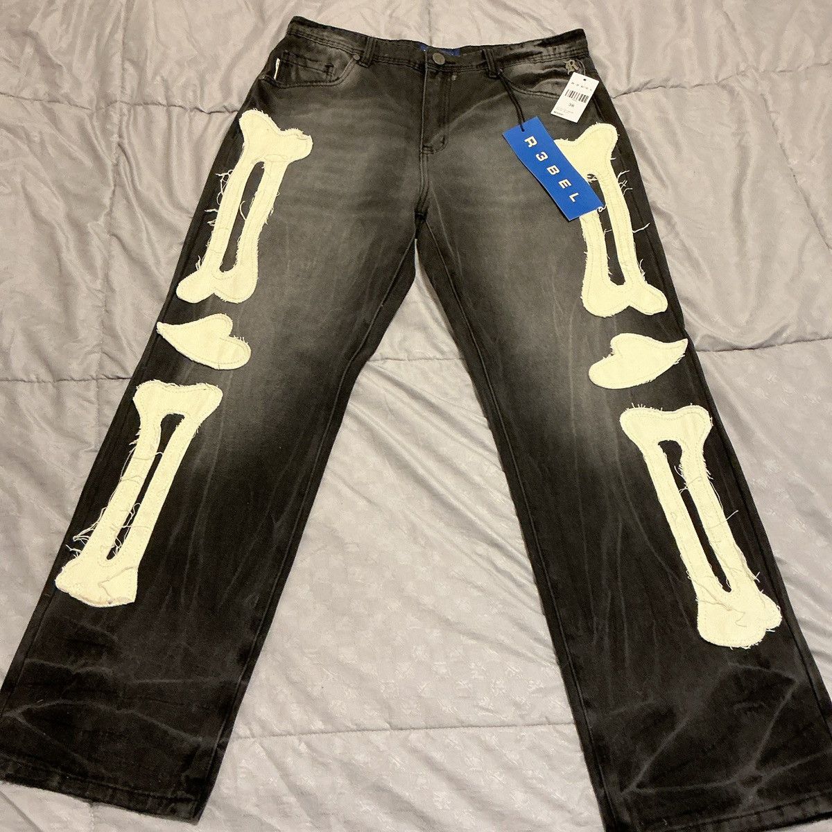 Skeleton Bone Patch Black Jeans