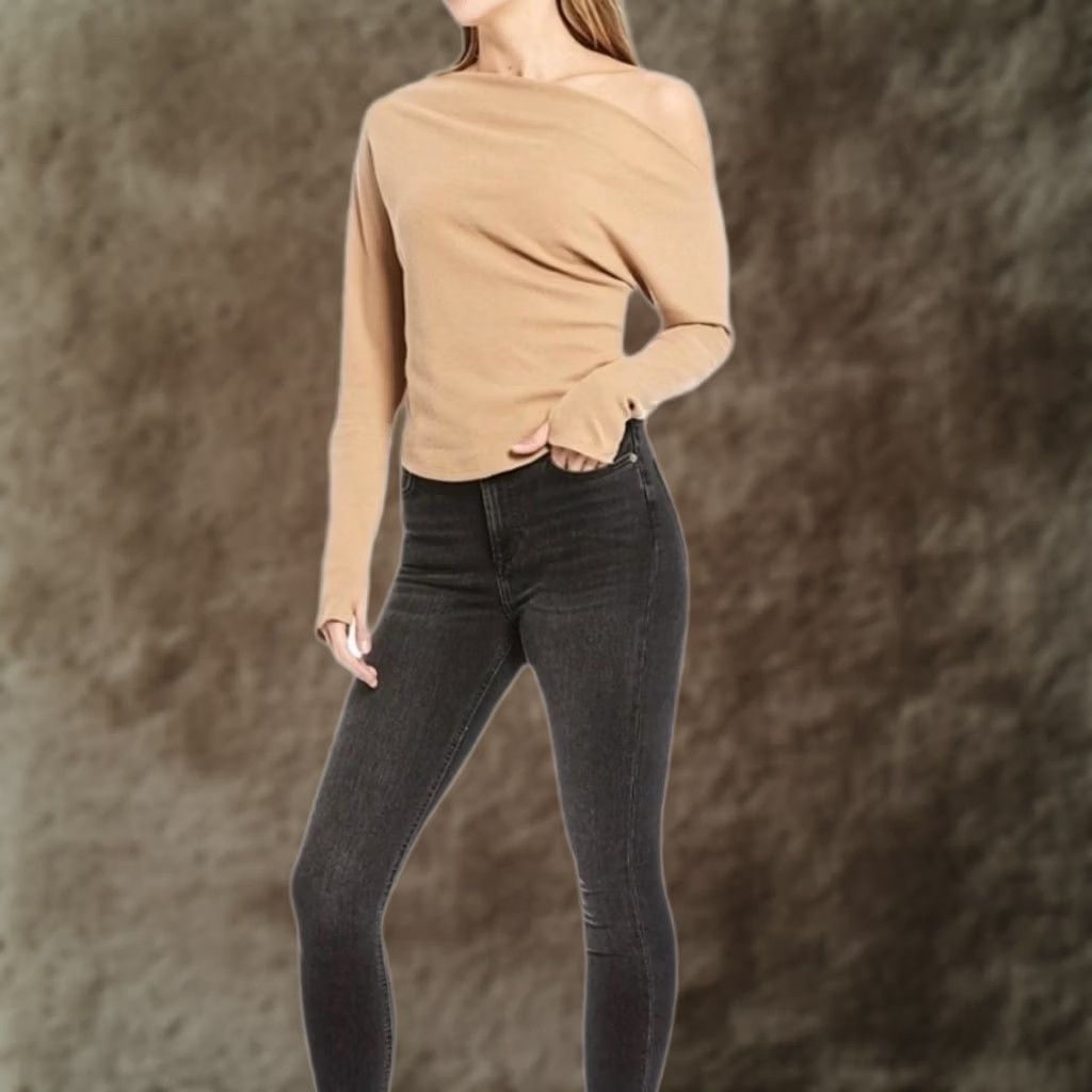 Vintage We The Free Shirt Womens Small Beige One Shoulder Waffle Knit Long Sleeve Top Size S / US 4 / IT 40 - 1 Thumbnail