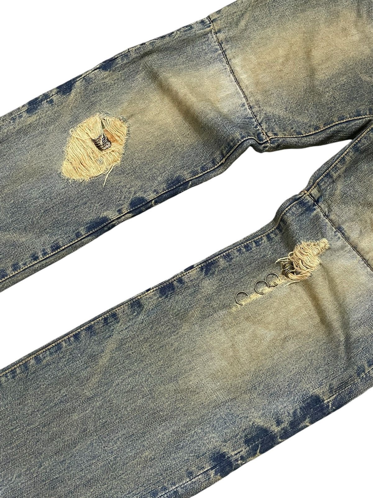 Japanese Brand Archive PPFM Pierced Mud Wash Double Waist Distressed Jeans Size US 31 - 4 Thumbnail