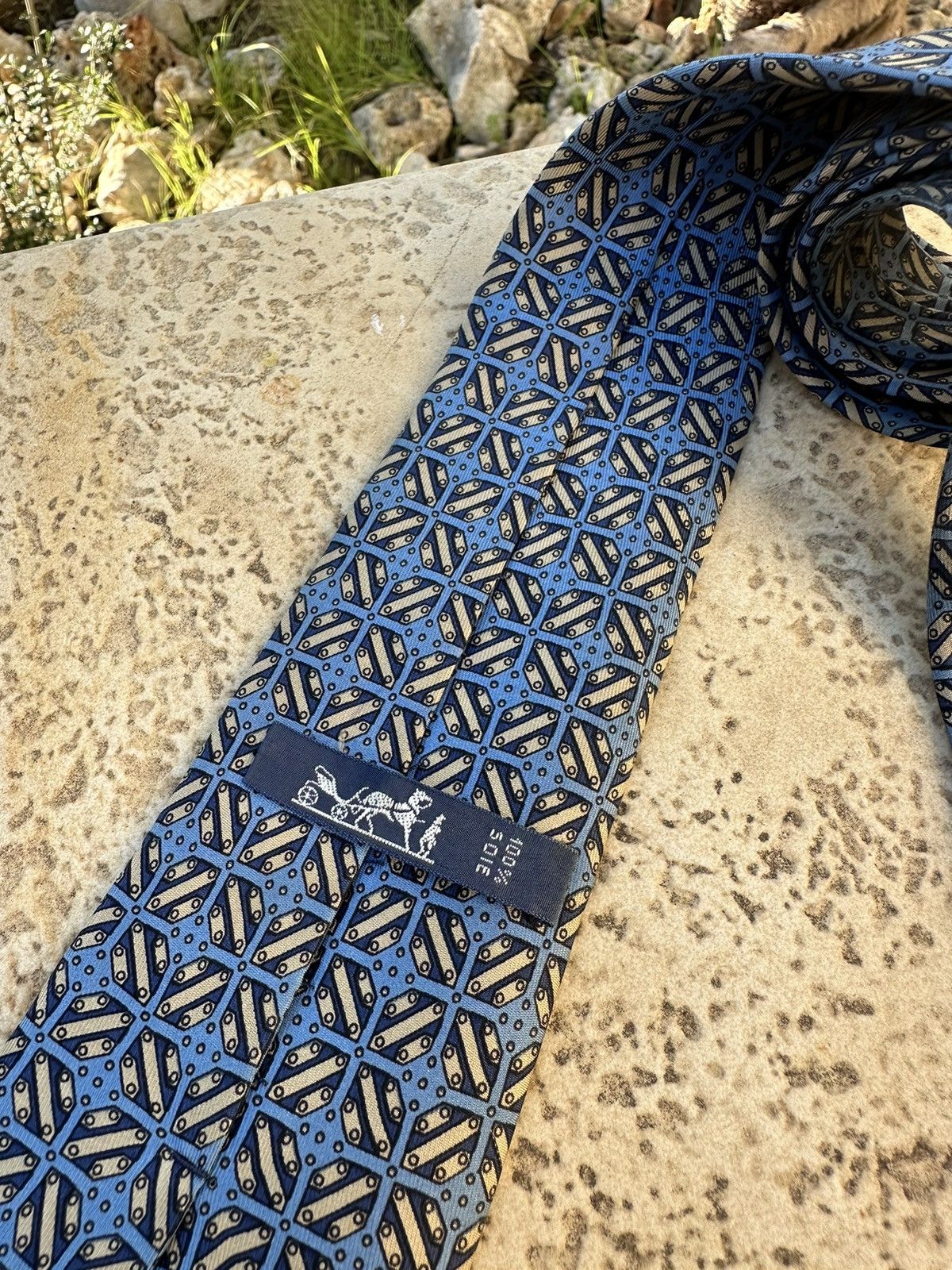 Hermes Hermès Silk Blue Tie Size ONE SIZE - 3 Thumbnail