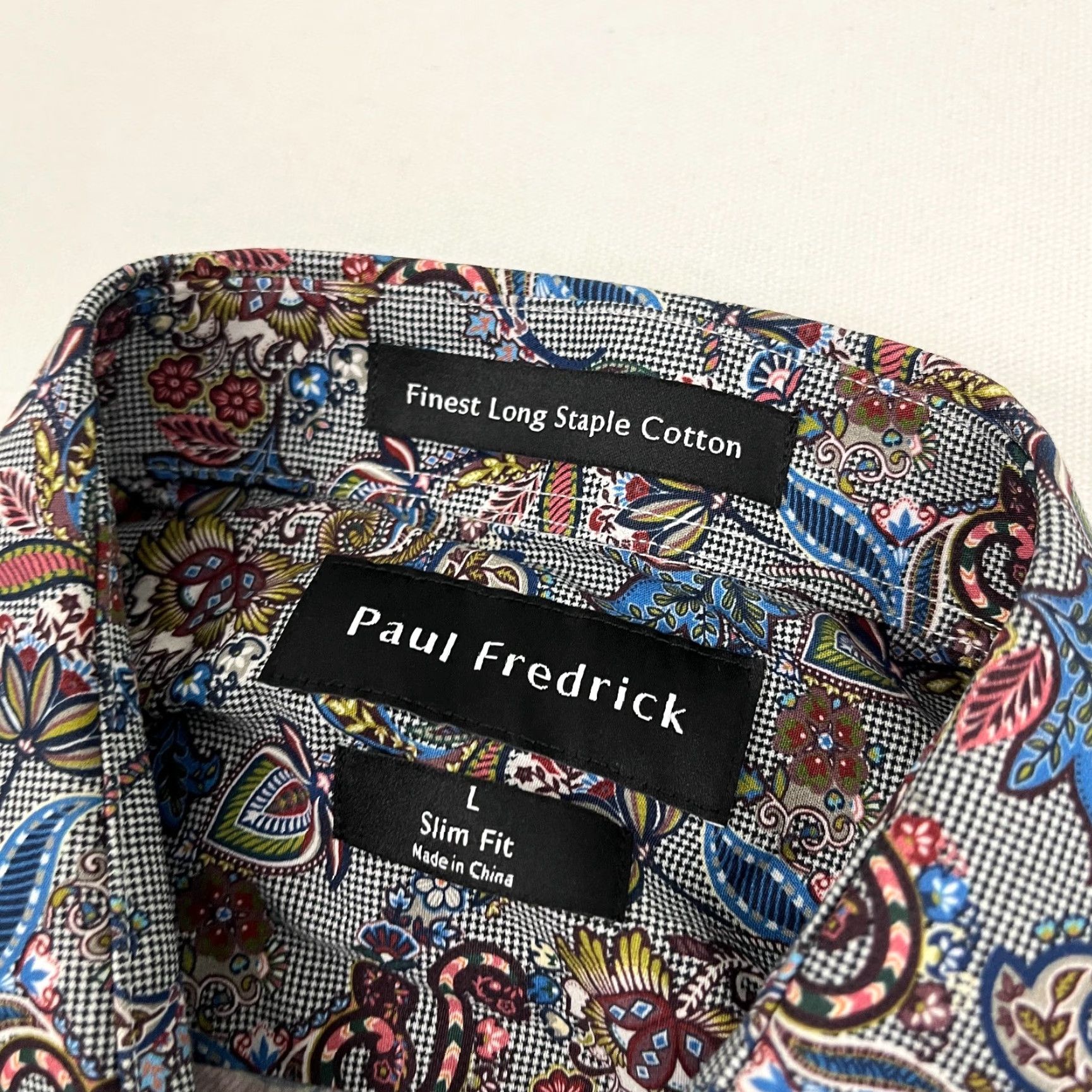 Vintage Paul Frederick Mens L Slim Fit Gray Paisley Floral Button Up Shirt Cotton Staple Size US L / EU 52-54 / 3 - 2 Thumbnail