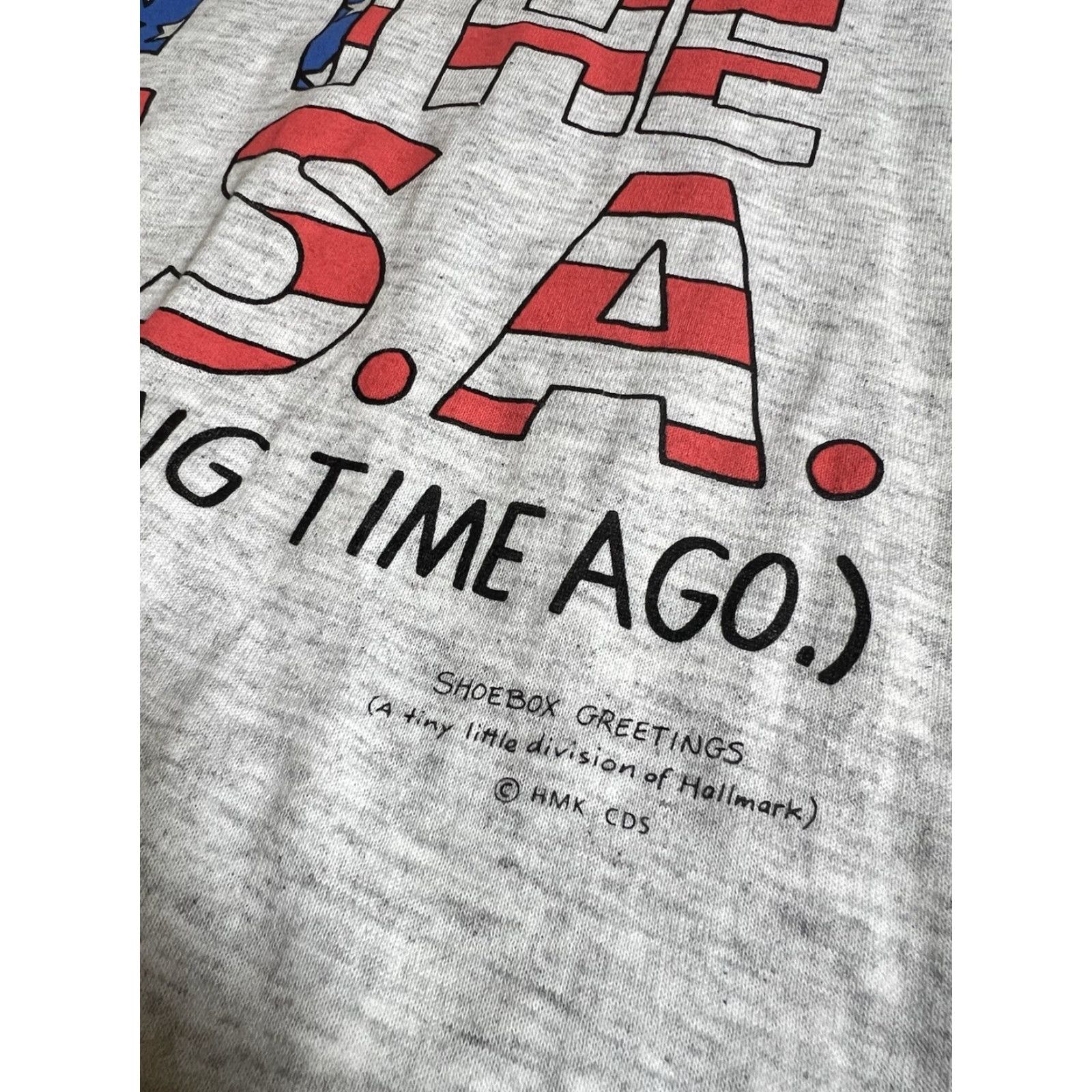 Born VINTAGE Hallmark T-Shirt Shirts Single Stitch Crew Neck Short Sleeve Men XL Gray Patriotic Born In The USA Funny Graphic Tee USA Logo Motif Size US XL / EU 56 / 4 - 5 Thumbnail