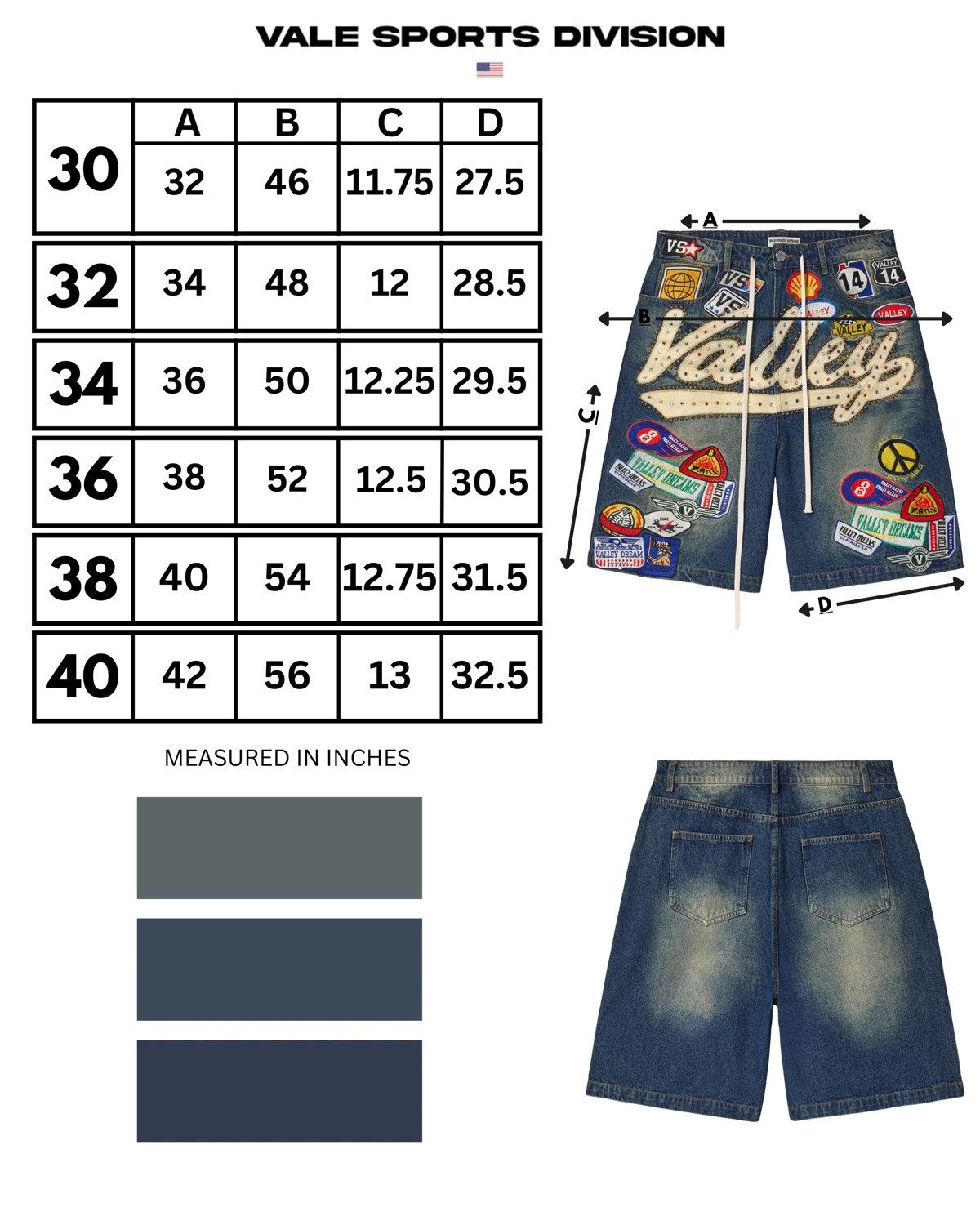 Vale Forever 1980’s Jorts Denim Blue Patchwork Valley