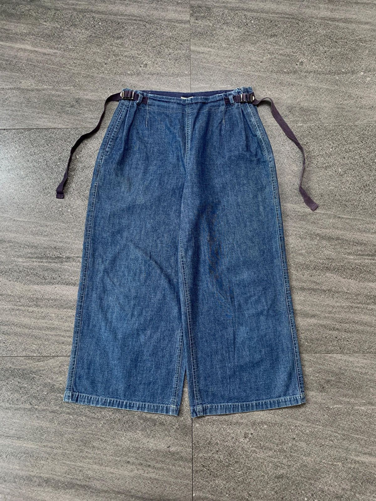 Issey Miyake FREE TAX! 2000s Plantation Cropped Light Denim Pants - 28” Size US 28 / EU 44 - 2 Thumbnail