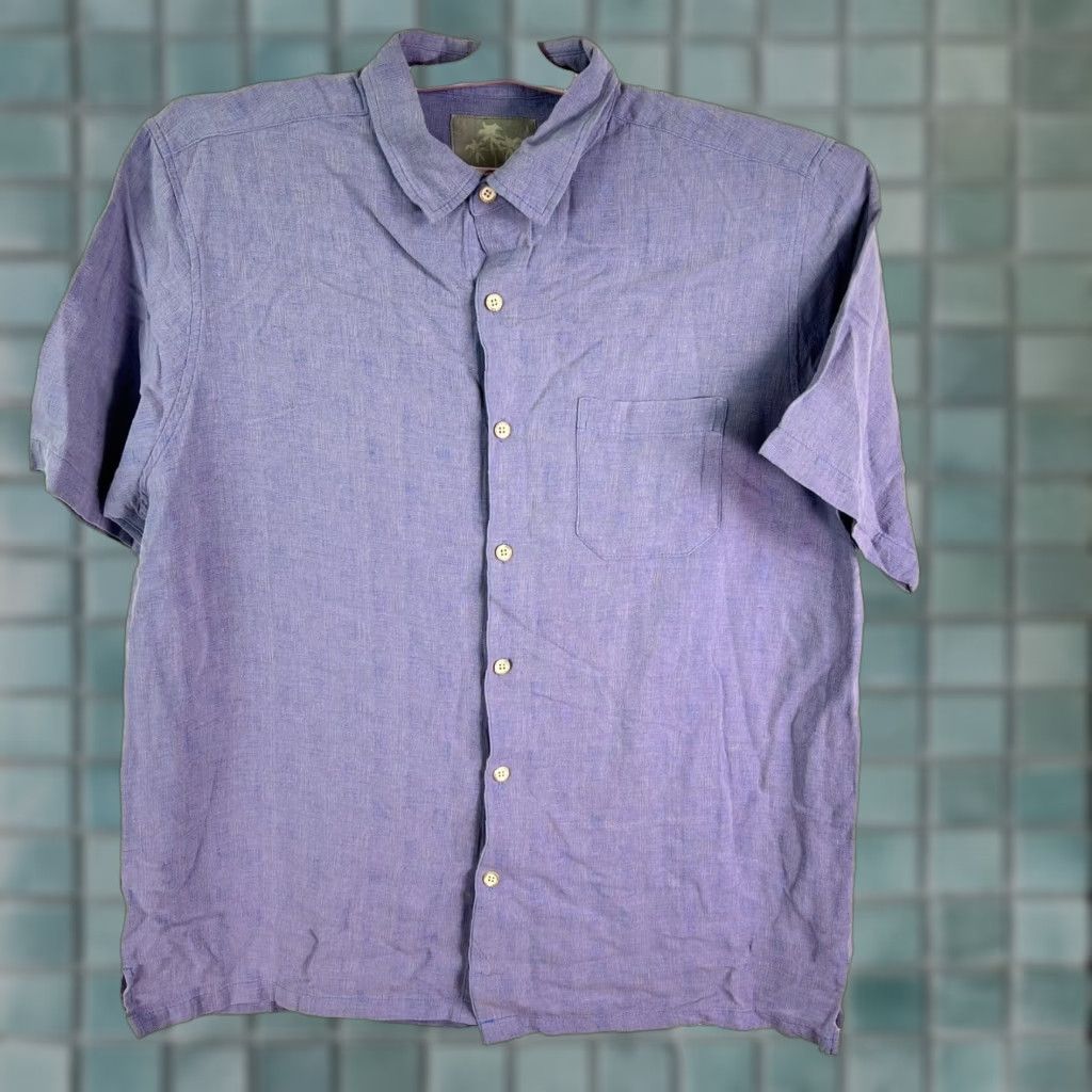 Vintage Margaritaville Button-Up Shirt Mens XL Blue Short Sleeve Silk Linen Blend Collared Button-Backed Solid Pattern Beach Tropical 50 in Chest Regular Fit Size US XL / EU 56 / 4 - 1 Thumbnail