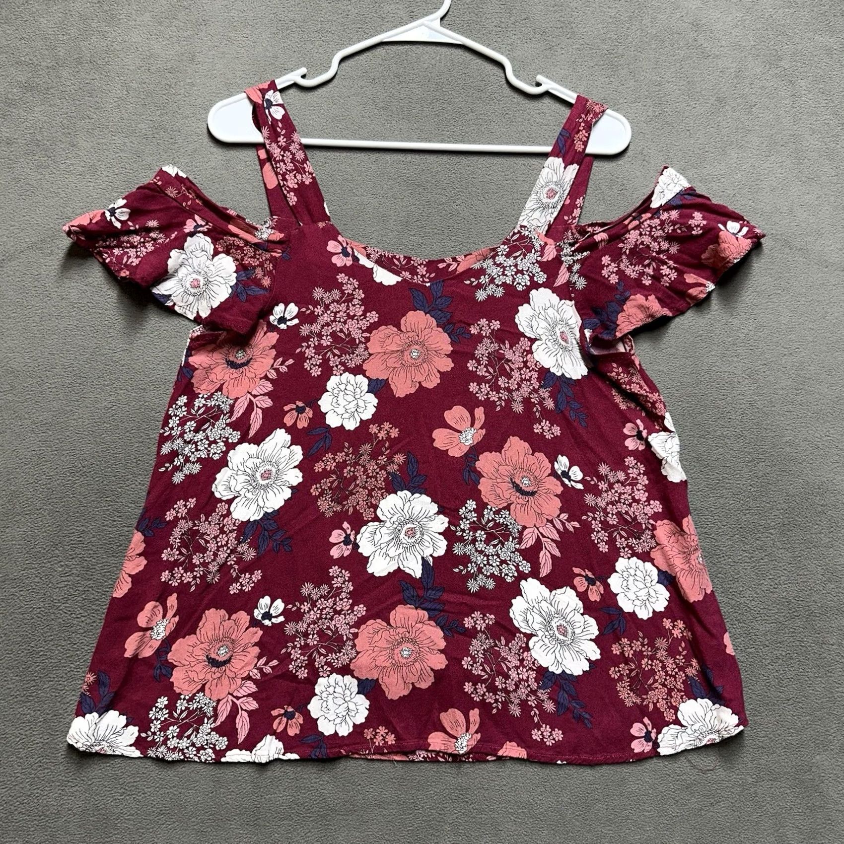 Vintage Francesca Blue Rain Womens Blouse M Pink Floral Off Shoulder Boho Shirt Size M / US 6-8 / IT 42-44 - 2 Thumbnail