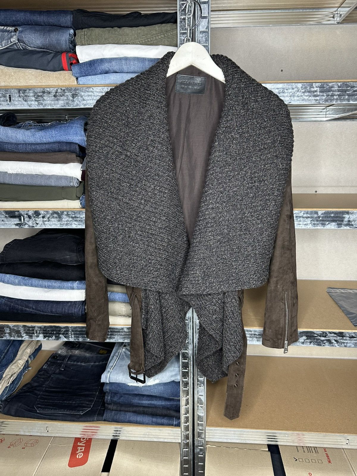 Allsaints AllSaints Wrap Knit Wool Front Leather Biker Jacket US 8 Size M / US 6-8 / IT 42-44 - 3 Thumbnail
