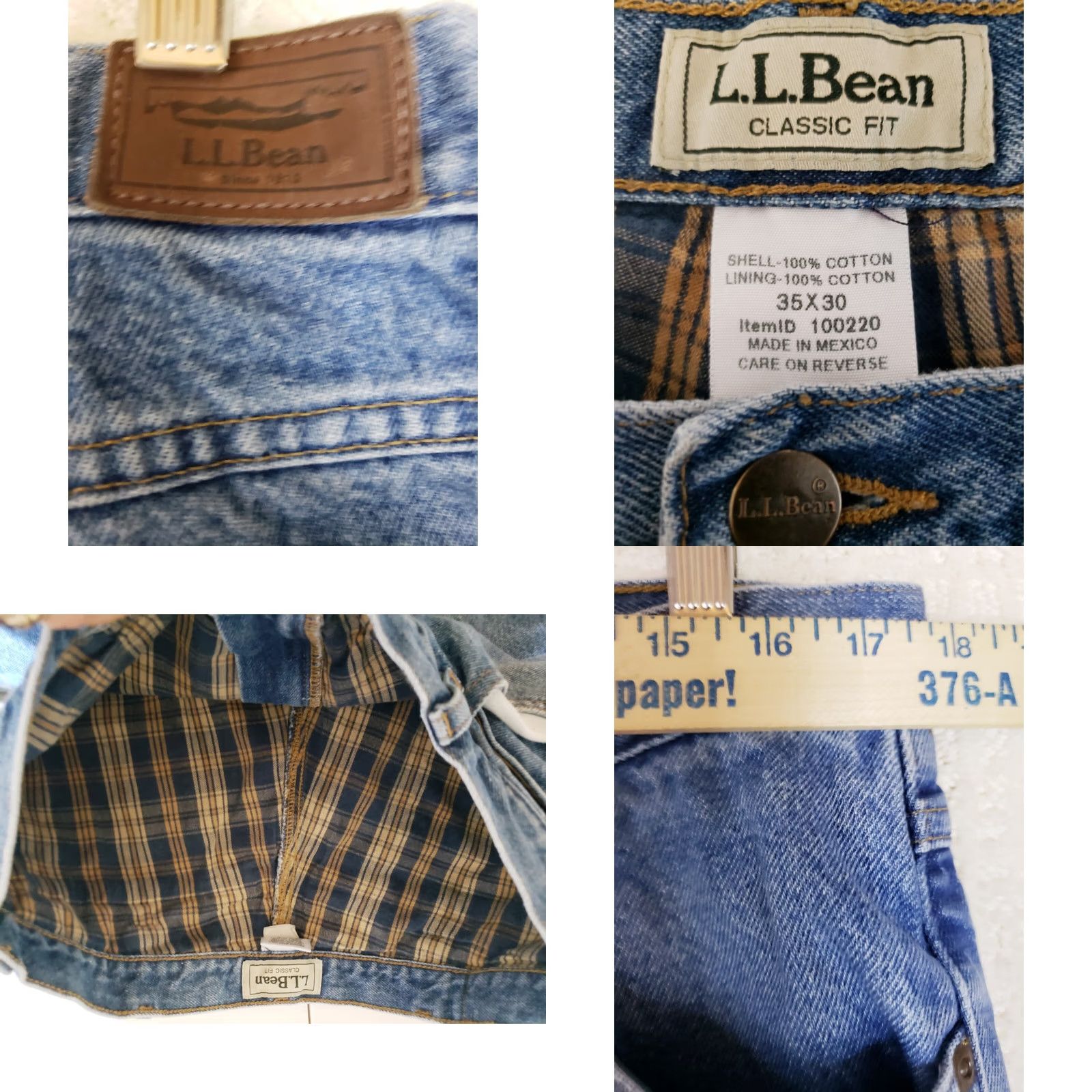 Denime LL Bean Denim Jeans 35x30 Blue Classic Fit 5-Pocket Straight Zip Raw Denim Relaxed Men Size US 35 - 9 Thumbnail