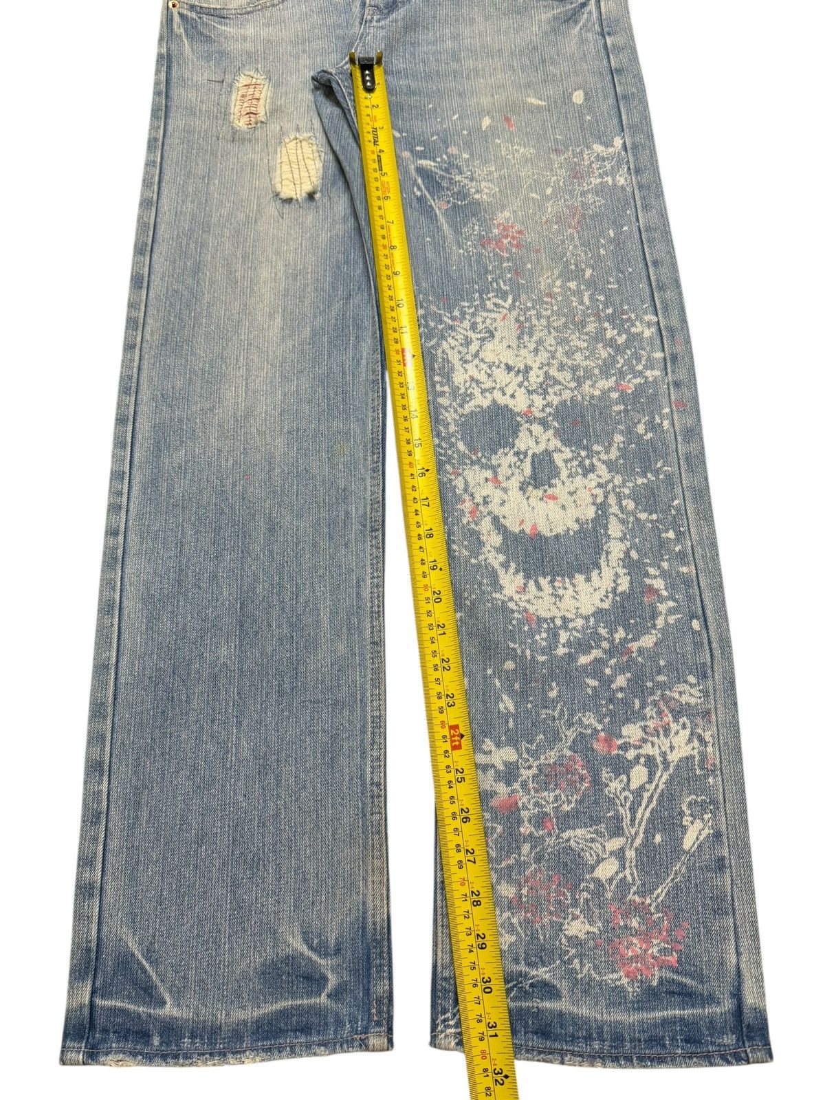 If Six Was Nine Vintage 90s Japan Double Waist Faded Paint Splatter Skull Size US 31 - 12 Thumbnail