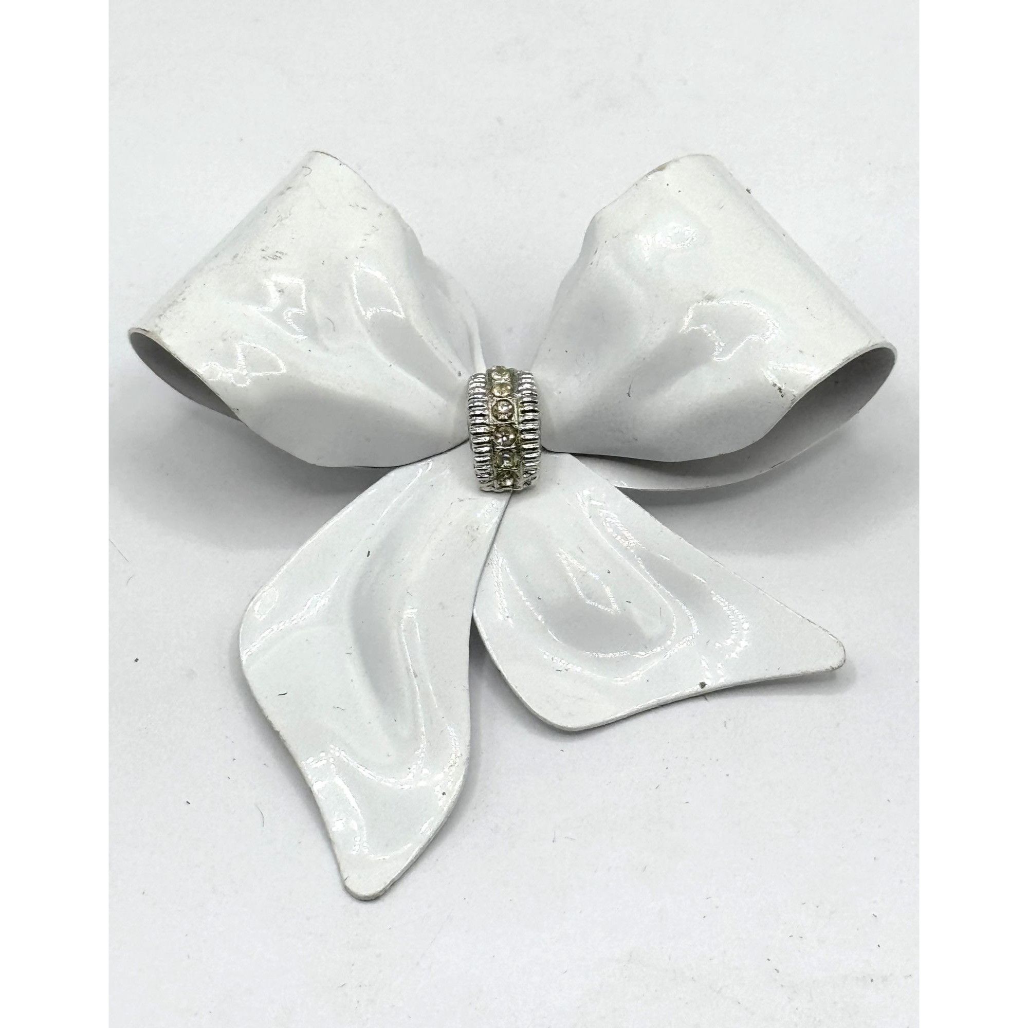 Vintage Vintage white enamel rhinestone bow brooch pin Size ONE SIZE - 2 Thumbnail