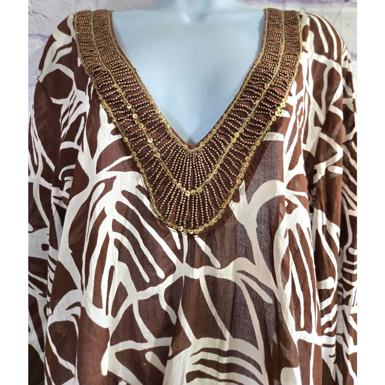 Other Hermanny By Vix Brown Tan Beaded Bodice Swim Cover Up L NWTS Size L / US 10 / IT 46 - 2 Thumbnail