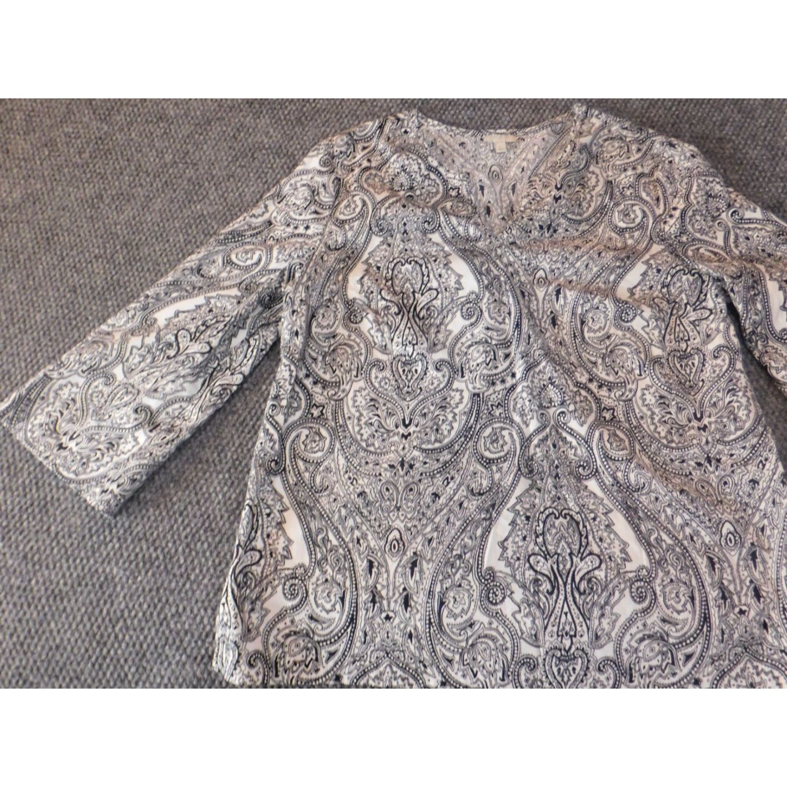 Talbots Talbots Womens Blouse L Gray Floral Designer V-Neck Pullover Knit Shirt Casual Stretch Regular Size L Womens Size L / US 10 / IT 46 - 3 Thumbnail