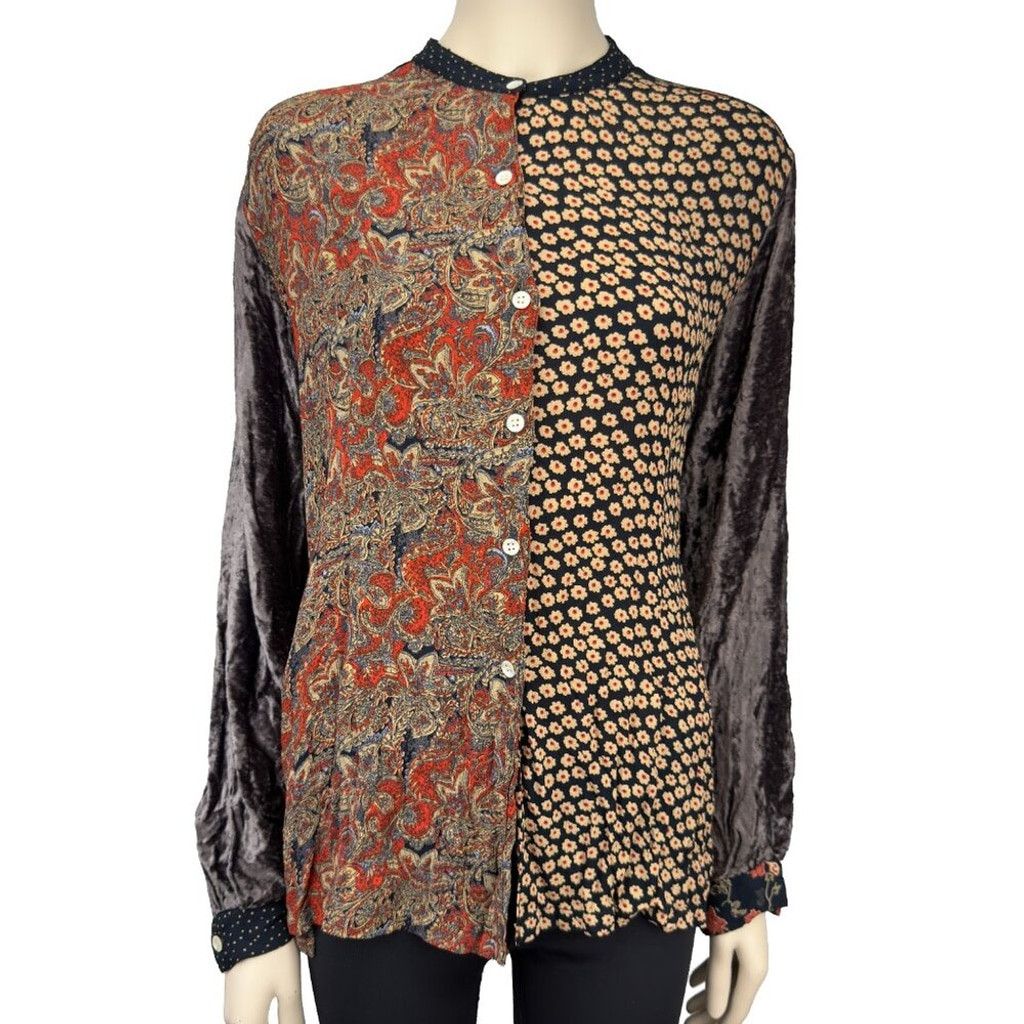 French Connection FRENCH CONNECTION Patchwork Dot Button-Up Shirt Blouse sz L Size L / US 10 / IT 46 - 3 Thumbnail