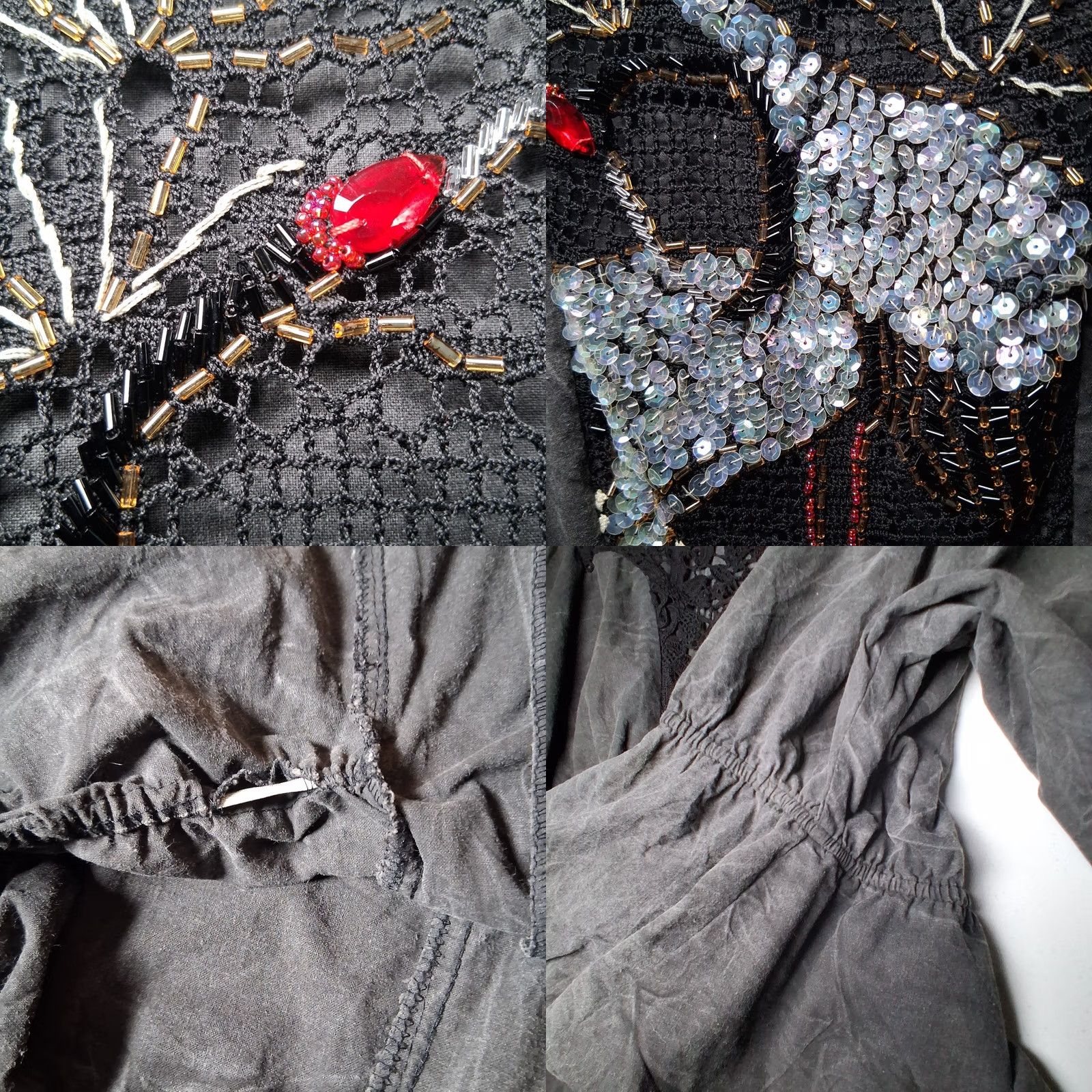 Vintage VINTAGE LIM'S Jacket Womens Short Faded Gray Crochet Beaded Crane Bird 90s Statement Piece 1980s 1990s USA Made Size L / US 10 / IT 46 - 10 Thumbnail