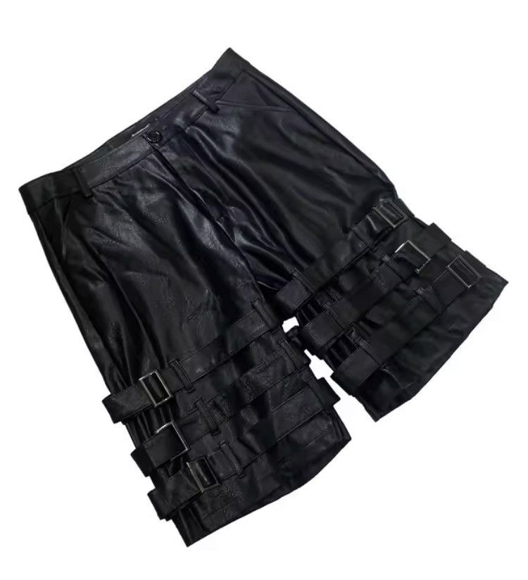 Japanese Brand Buckle Strap PU Leather Shorts | Punk Biker Rave Streetwear Size US 30 / EU 46 - 7 Thumbnail