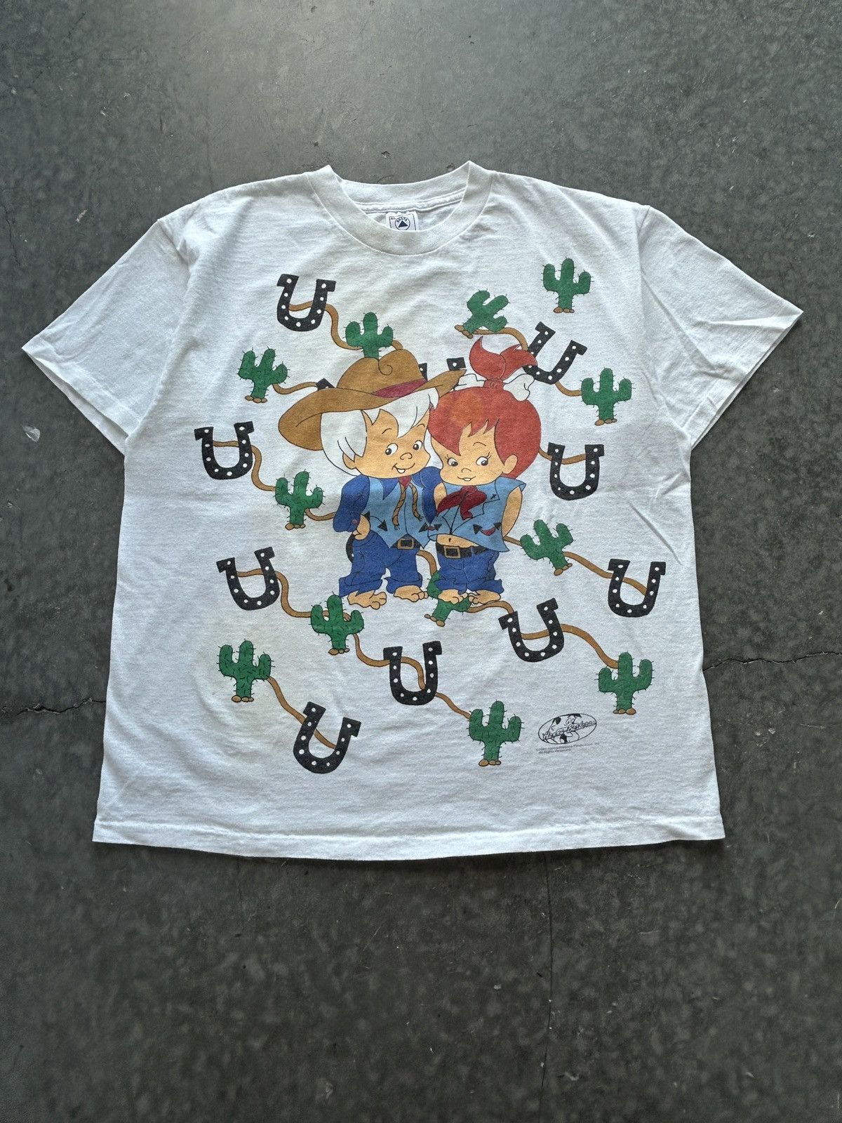 Vintage Vintage 90s Bam Bam and Pebbles Flintstones AOP Graphic Tee Size US XL / EU 56 / 4 - 1 Thumbnail