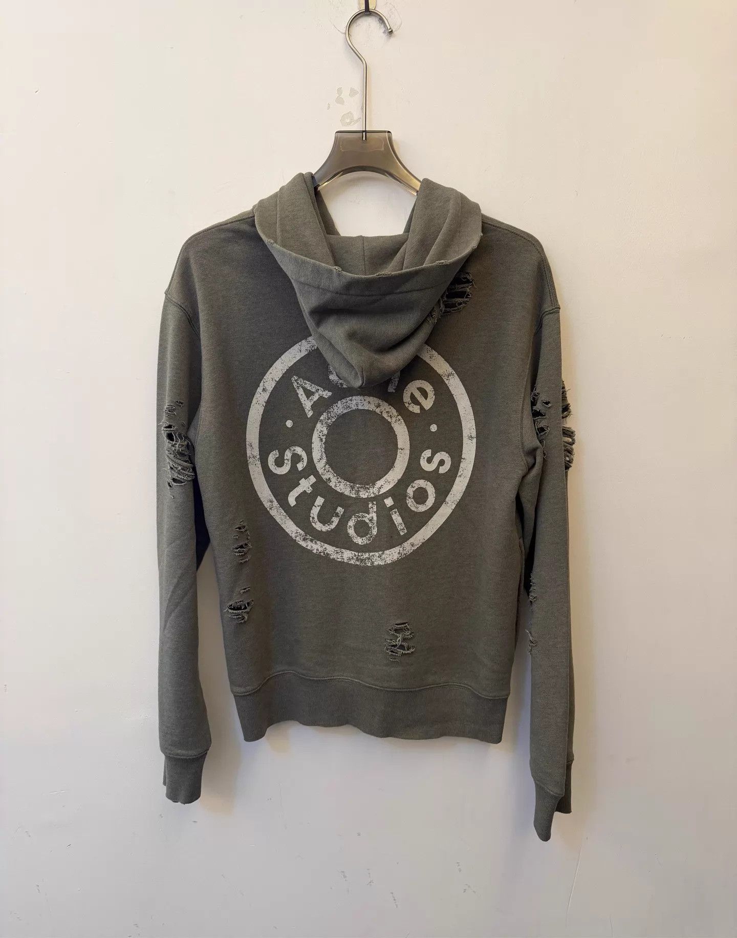 Acne Studios Acne FW24 Vintage Ripped Logo Zip Hoodie Unisex Moss Green M Size US M / EU 48-50 / 2 - 3 Thumbnail