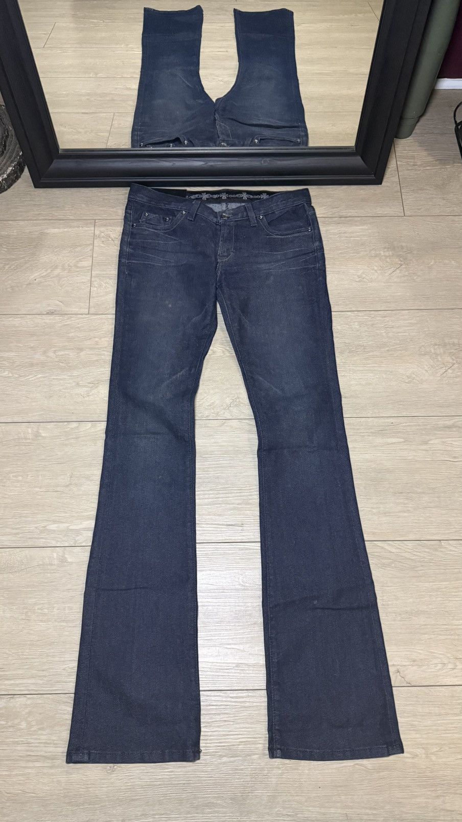 Other Y2K 2000s Denim Addiction Dark Wash Heavyweight Flared Jeans Size US 27 - 2 Thumbnail