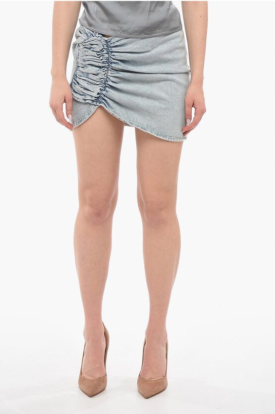 image of The Mannei Denim Miniskirt With Ruched Detail in Light Blue, Women's (Size 26)