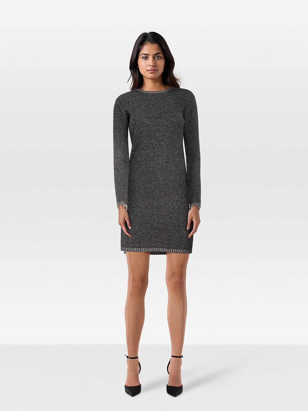 Grey Wool Knit Long Sleeve Dress