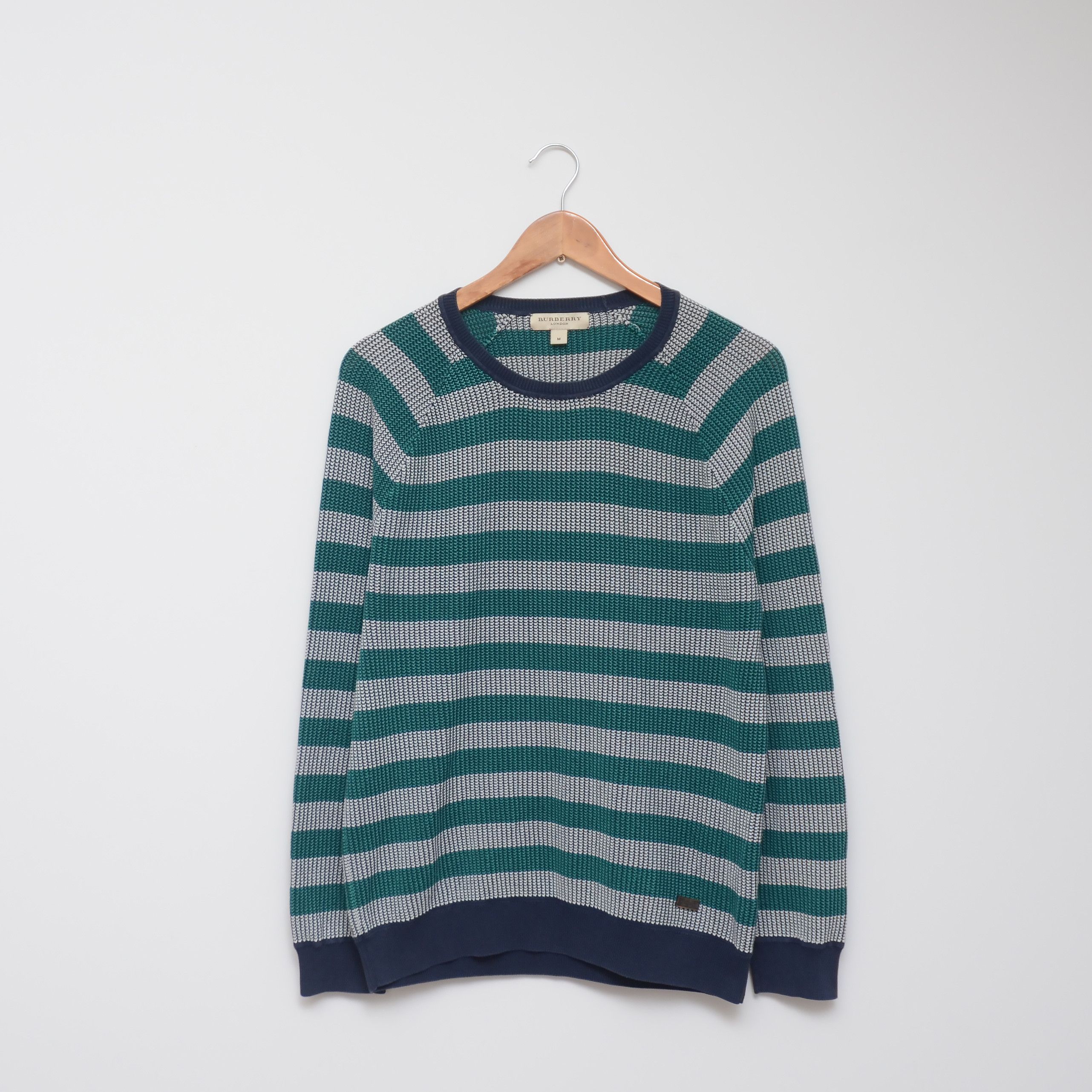 Burberry Burberry Striped Sweater Knit Green Gray Men's Crewneck Size US M / EU 48-50 / 2 - 1 Thumbnail
