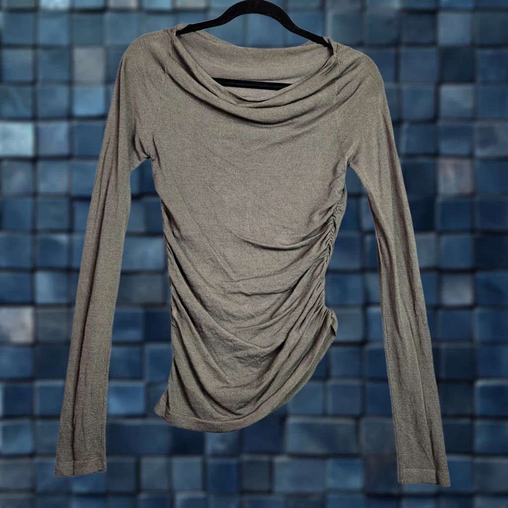 Vintage Claire Rose Women's Shirt Small Olive Cowl Neck Long Sleeve Ruched Top Size S / US 4 / IT 40 - 1 Thumbnail