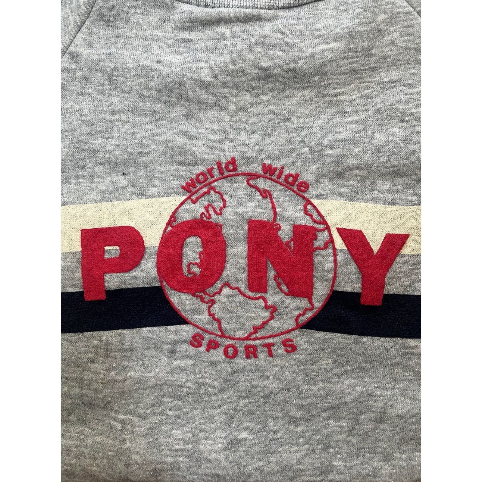 PONY VINTAGE PONY Sweatshirt Mens Crew Neck Gray 80s Deadstock NWT Made in USA Pullover Cotton Blend 50/50 23” Long 20” Across 21.5” Shoulder to Hem Mens Size US M / EU 48-50 / 2 - 4 Thumbnail