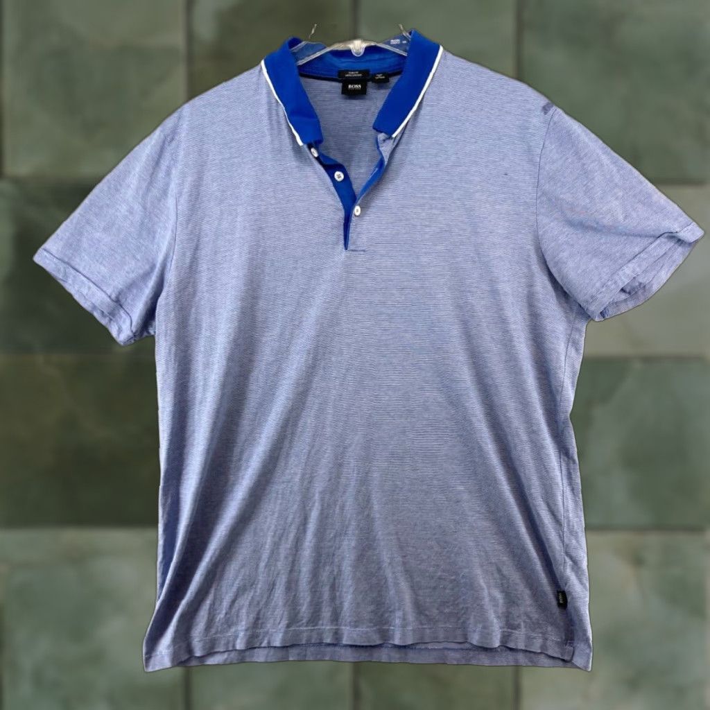 Vintage VINTAGE Boss Mens Polo Shirt 2XL Blue Striped Slim Fit Mercerised Size US XXL / EU 58 / 5 - 1 Thumbnail