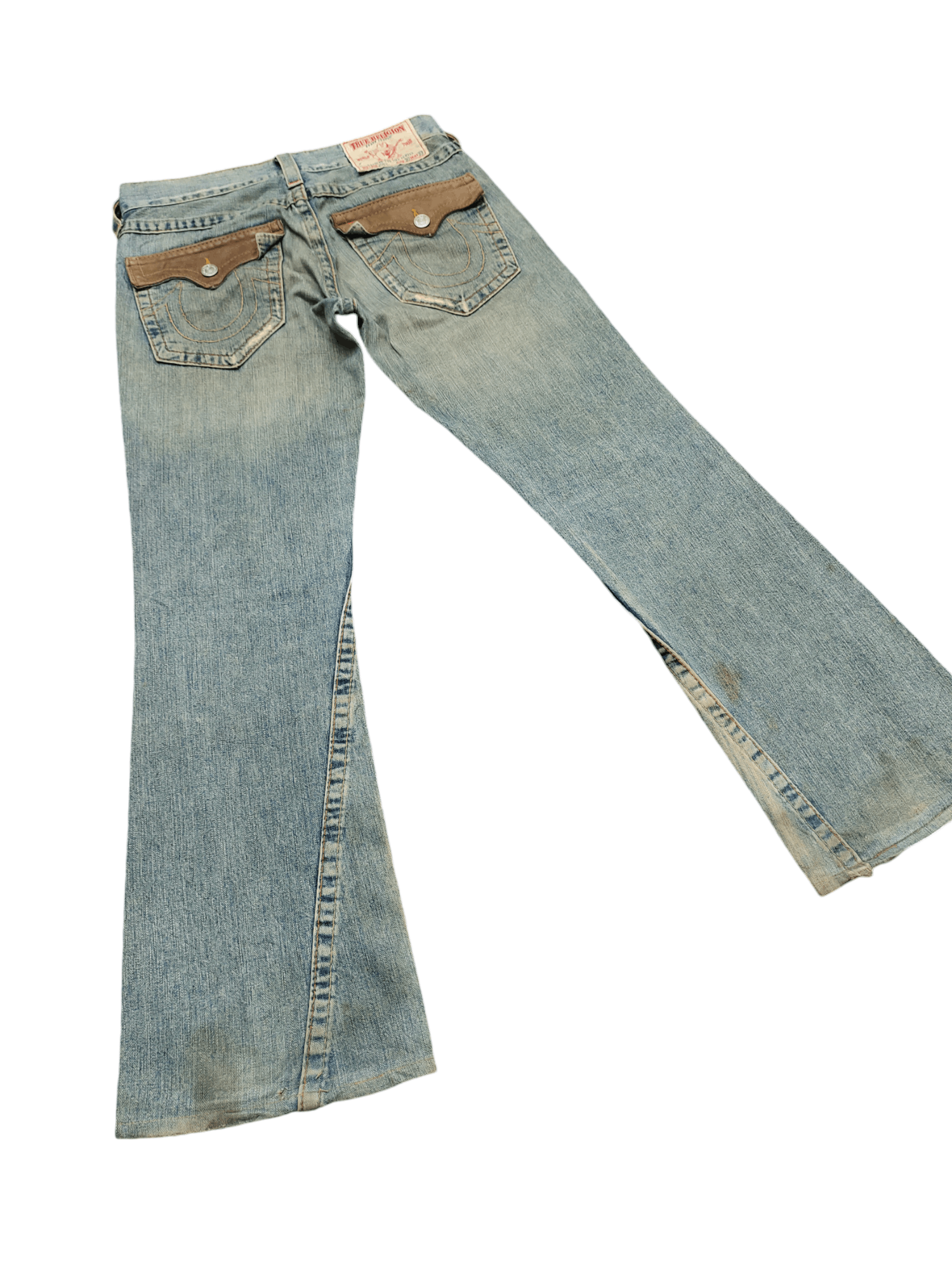 True Religion Flare Jean True Religion Leather Trim Distress Faded Bootcut Size US 31 - 14 Thumbnail