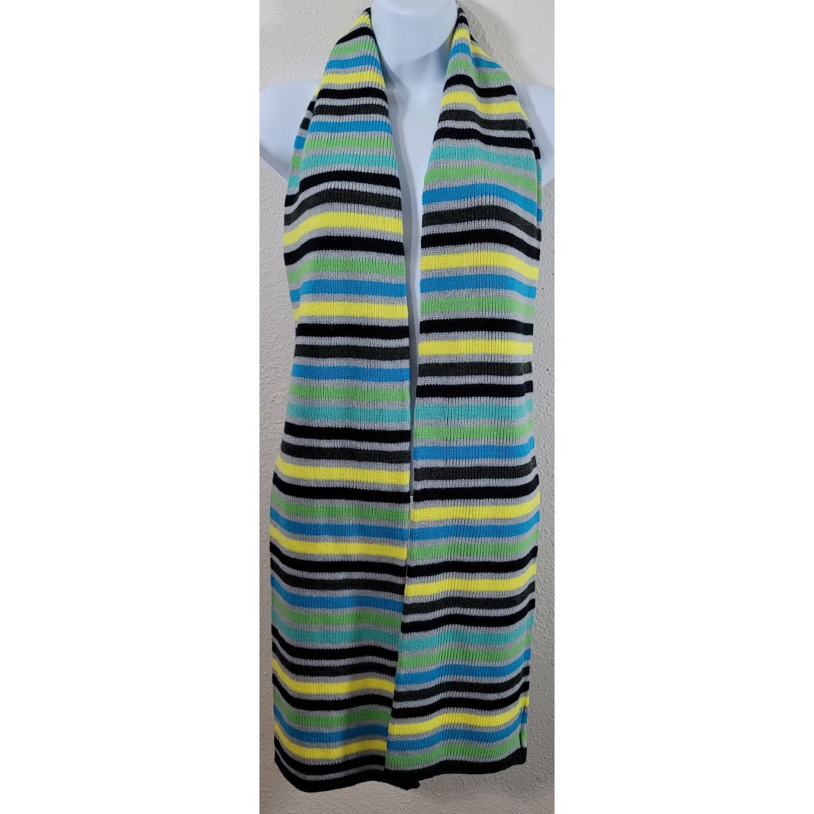 Gap Gap Charcoal Yellow Blue Green Striped Knitted Scarf Soft Size ONE SIZE - 1 Thumbnail