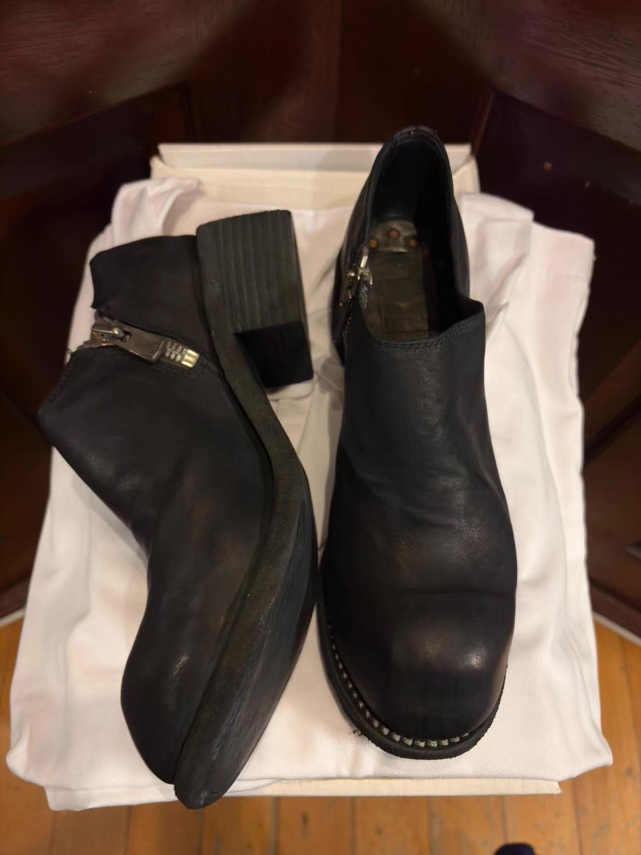 Guidi Guidi 17SS BLKT Black PL0SZ Round‑Toe Zip‑Up Derbys Ｑ25 Size US 6 / IT 36 - 3 Thumbnail