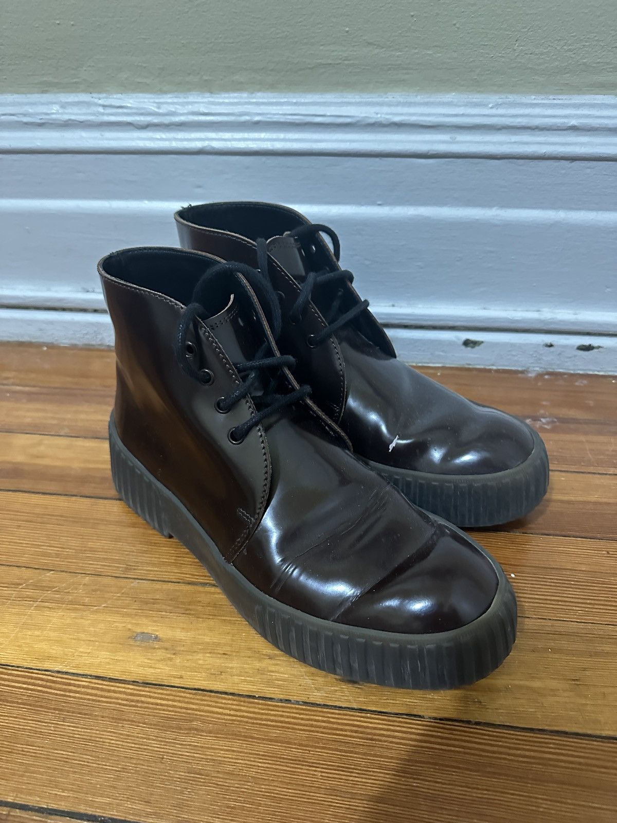 image of Acne Studios Crepe Boots Size 8/41 in Brown, Men's