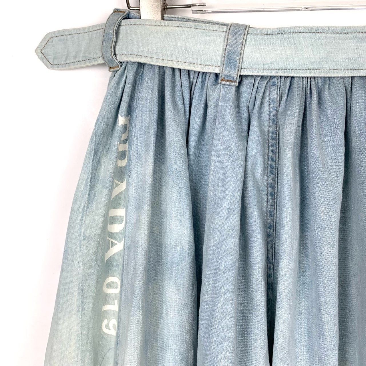 Prada Prada Logo Print Distressed Blue Gradient Cotton Maxi Dress Size 27" / US 4 / IT 40 - 3 Thumbnail