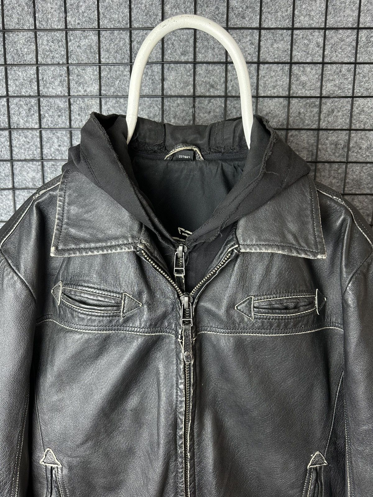 Genuine Leather Distressed Detachable Hood Real Leather Biker Jacket Size 48 Size US M / EU 48-50 / 2 - 6 Thumbnail