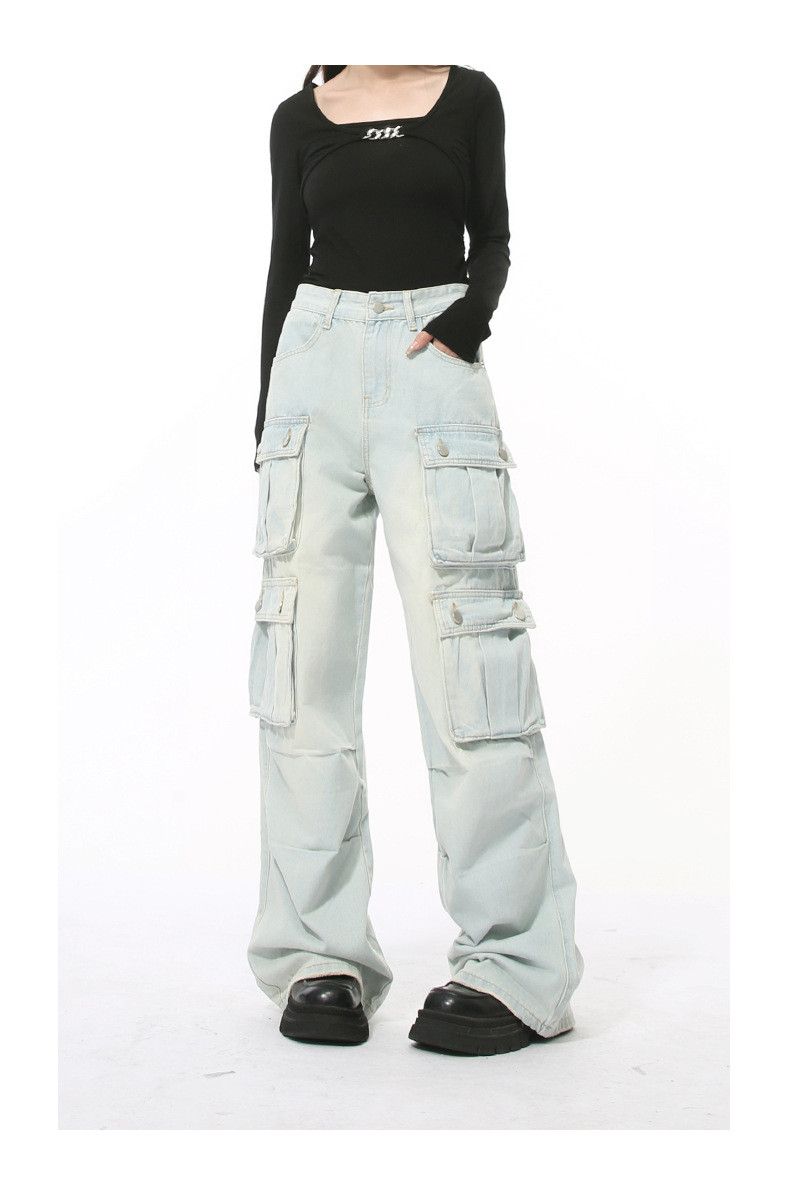 Japanese Brand × Jean Multi-pocket straight-leg wide-leg loose washed cargo jeans Size US 32 / EU 48 - 1 Thumbnail