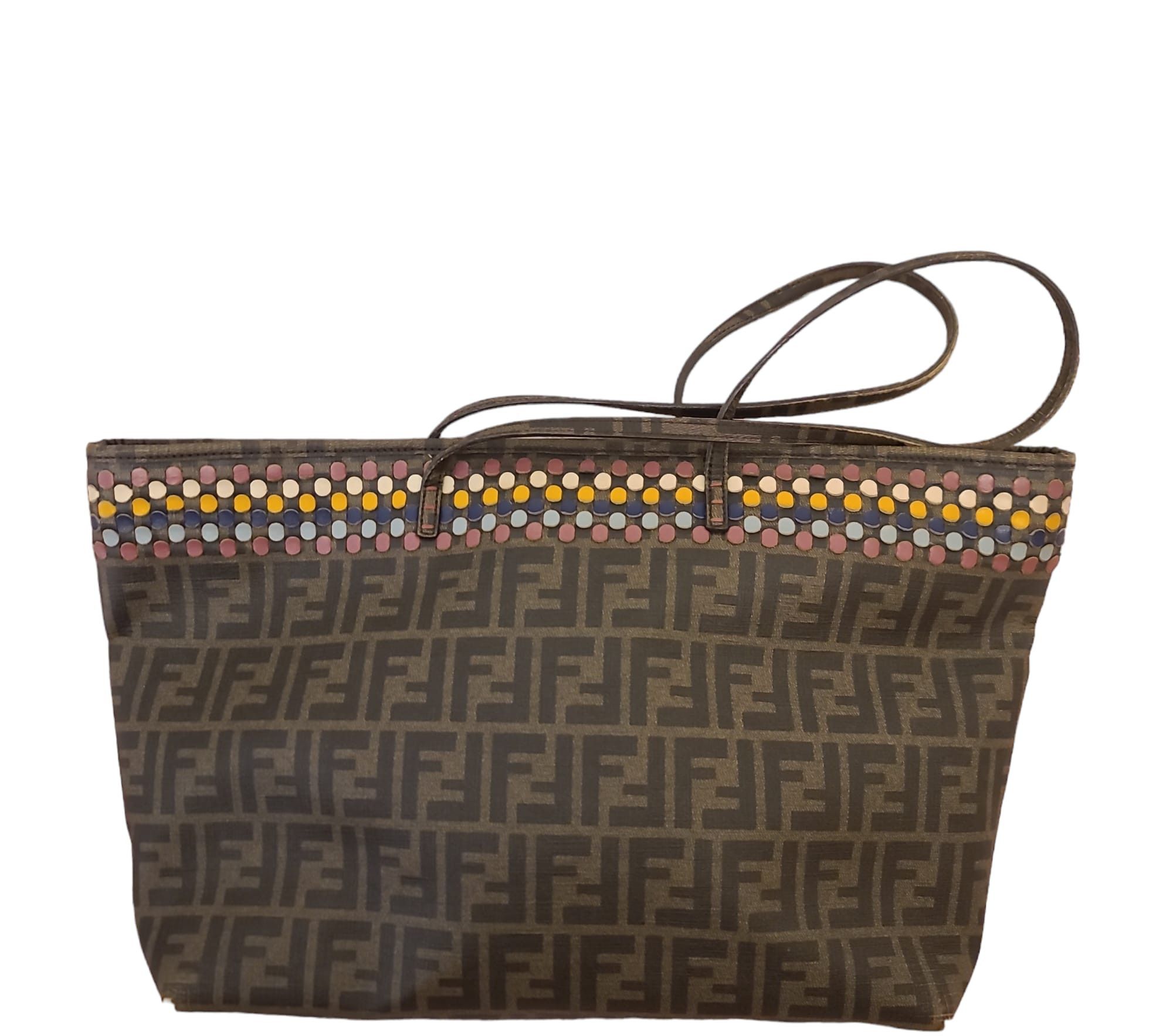 image of Fendi Roll Bag Tote Monogram Rainbow Dots Handbag in Brown, Women's