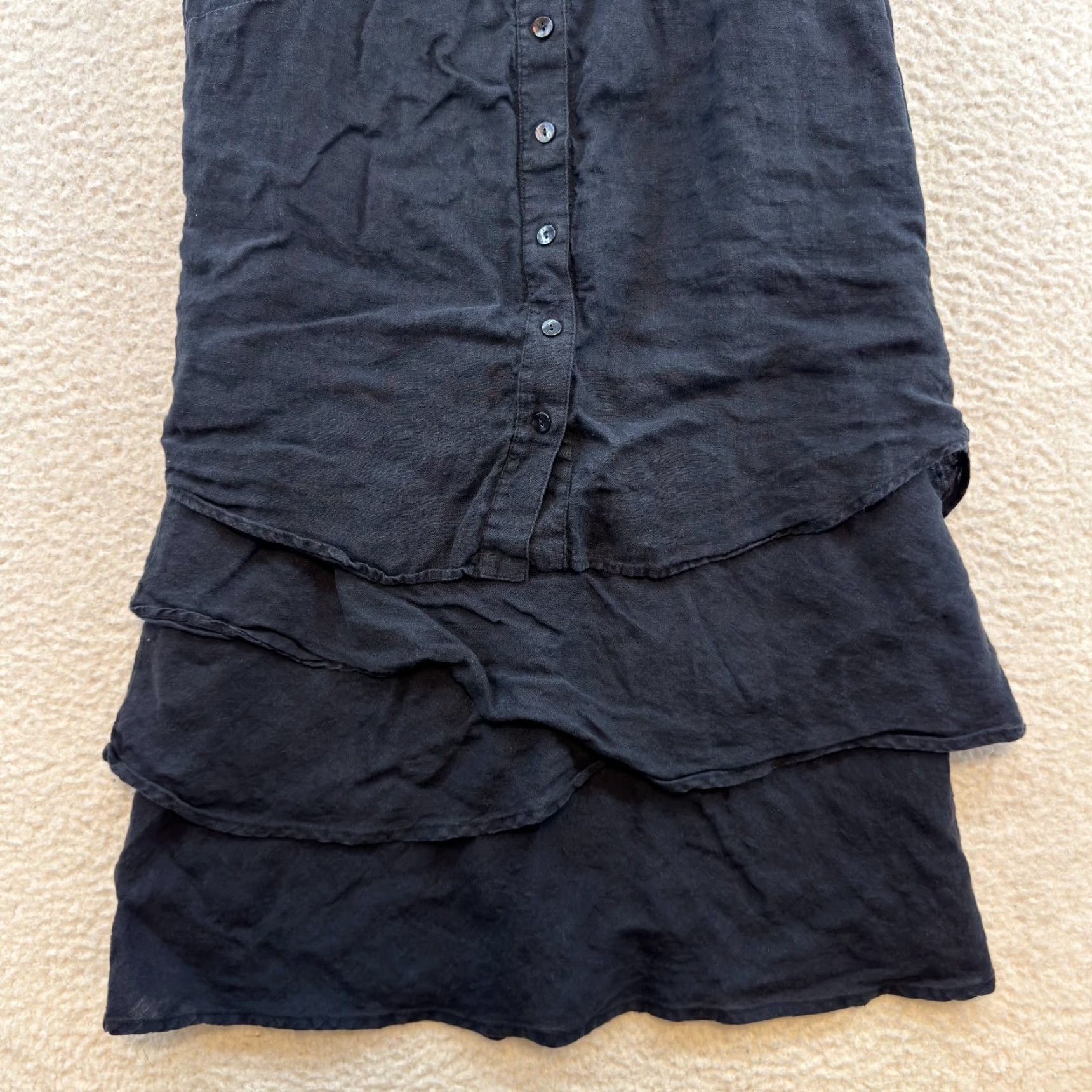 Vintage VINTAGE Linen Dress Blouson Black 1990s Small Medium Women’s S M Button Collar Layered Tiered Finley Linen Dress Blouson Size M / US 6-8 / IT 42-44 - 4 Thumbnail